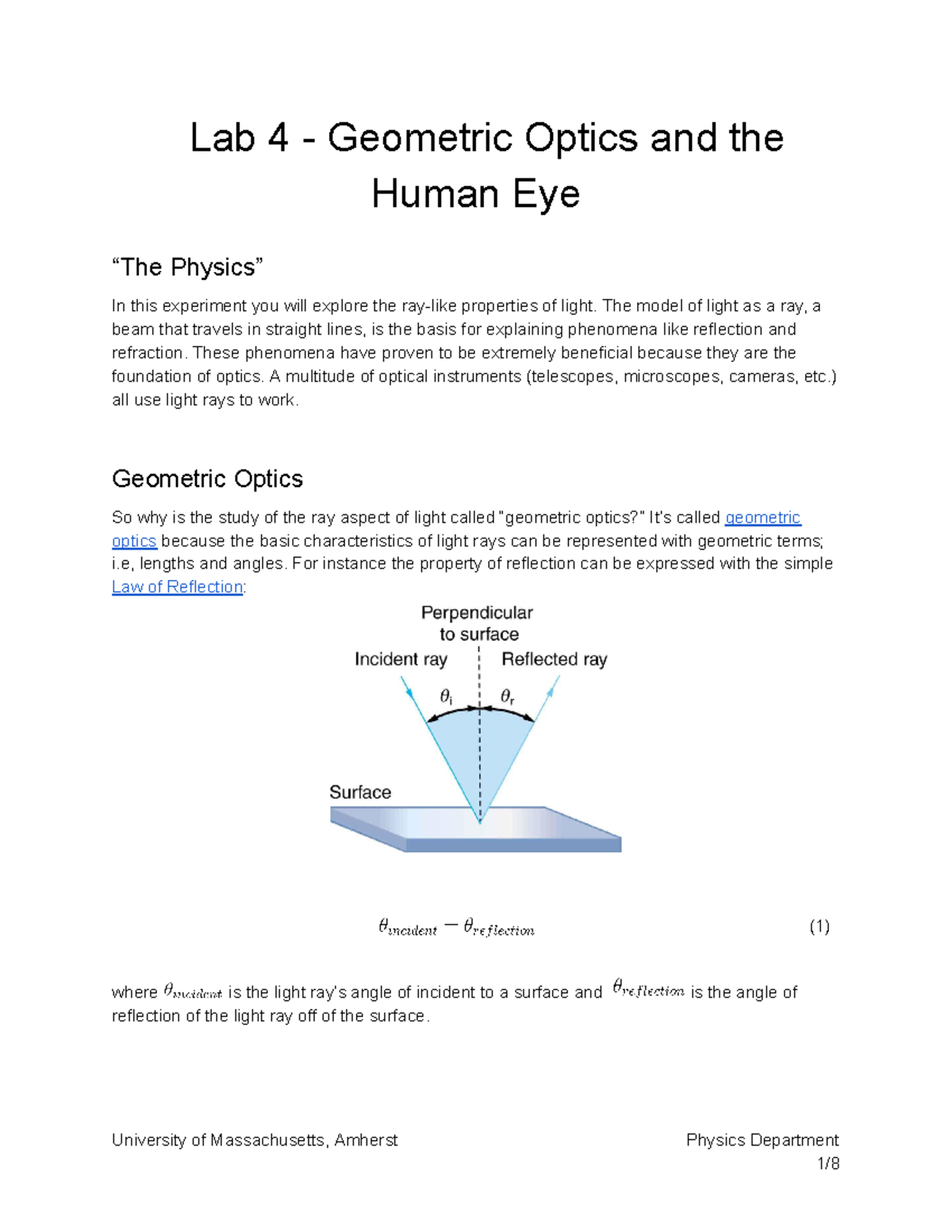 Copy Of Lab 4 - Geometric Optics - Human Eye - Lab 4 - Geometric Optics ...