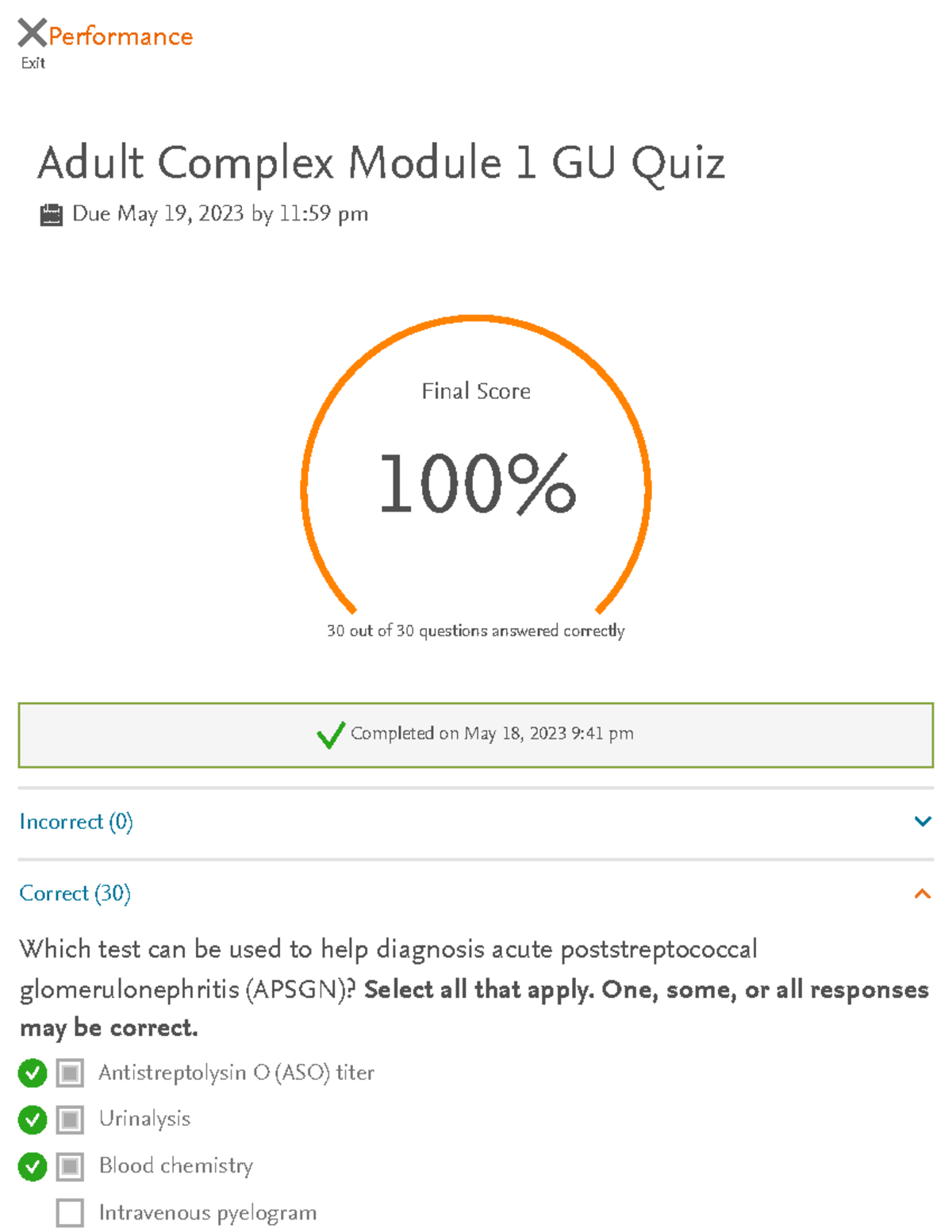 Module One EAQ Answers - Exit Performance Adult Complex Module 1 GU ...