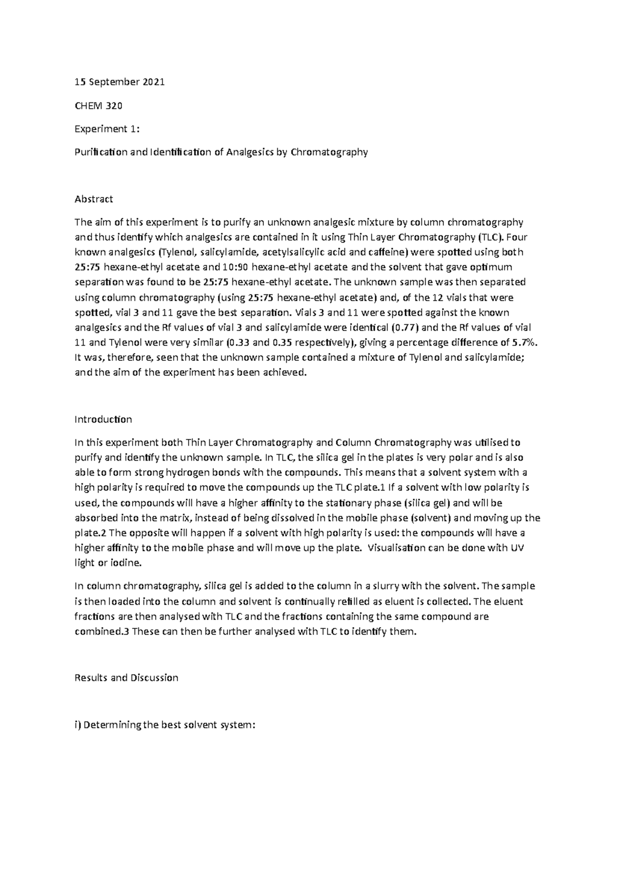 Experiment 1: Purification and identification of analgesics by ...