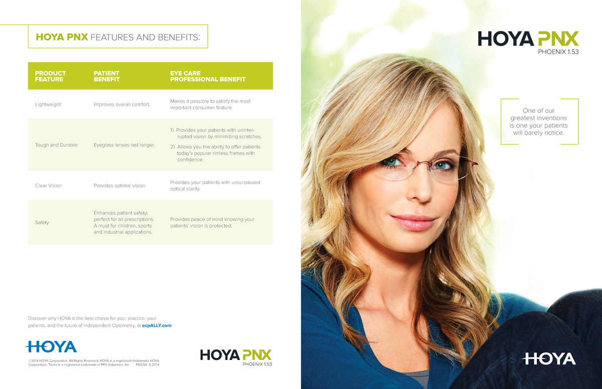 Hoya phoenix sales aid 1015 HOYA PNX FEATURES AND BENEFITS ©2014