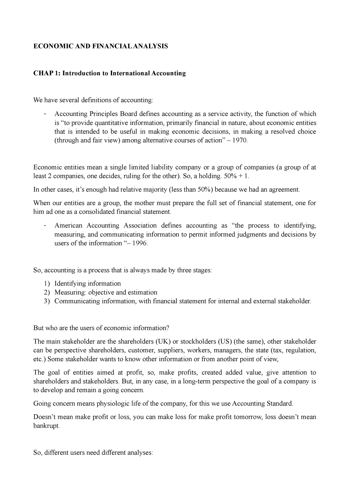 Economic AND Financial Analysis - ECONOMIC AND FINANCIAL ANALYSIS CHAP ...