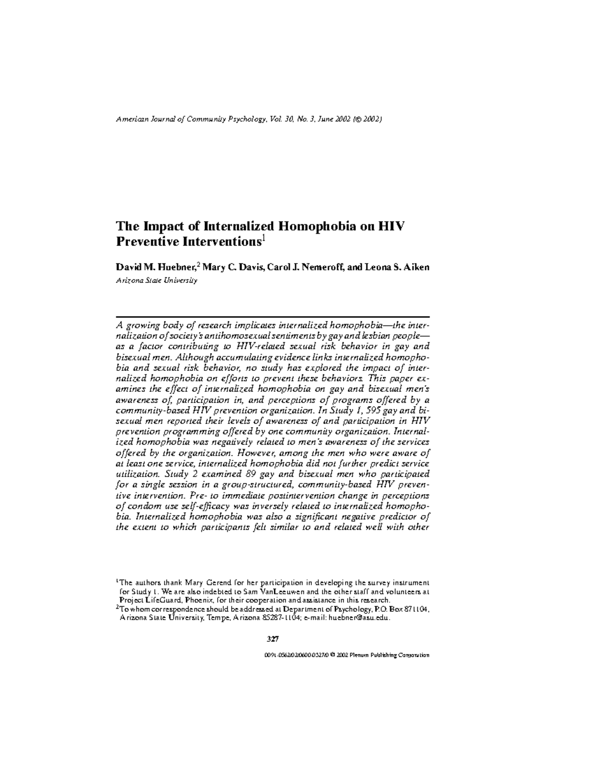 American J of Comm Psychol - 2002 - Huebner - The Impact of ...