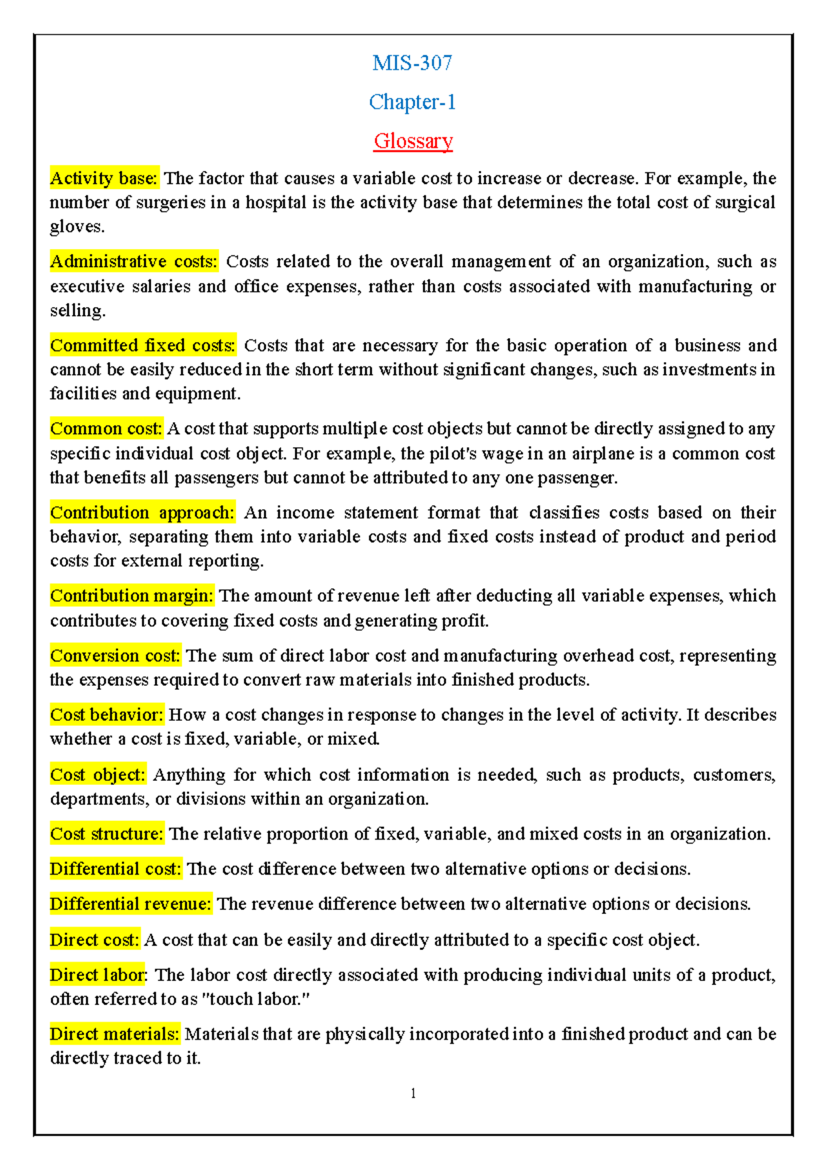 Glossary of chap 1 [ 307 ] - 1 MIS- 307 Chapter- 1 Glossary Activity ...