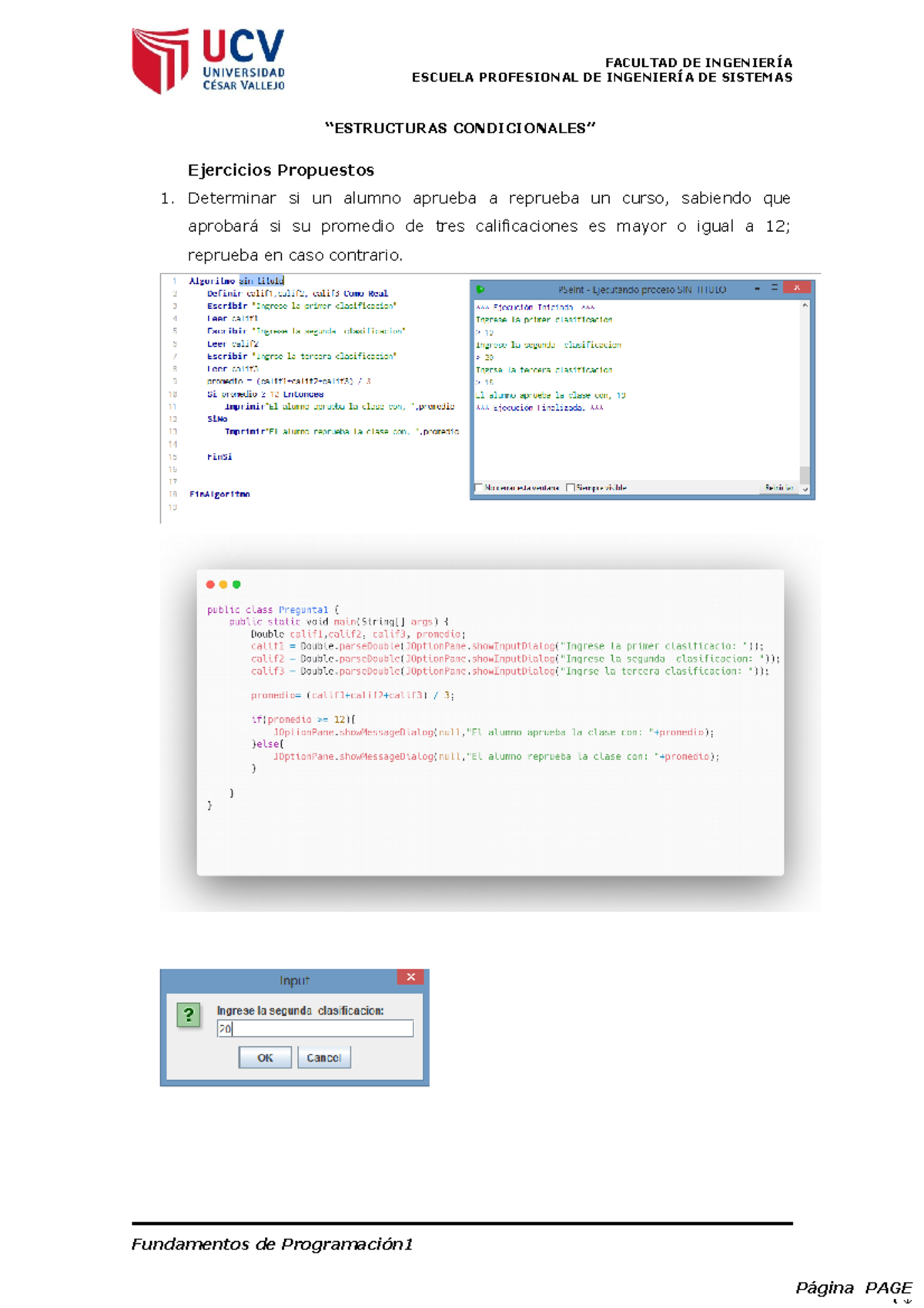 Guía Laboratorio 3 - “ESTRUCTURAS CONDICIONALES” - ESCUELA PROFESIONAL ...