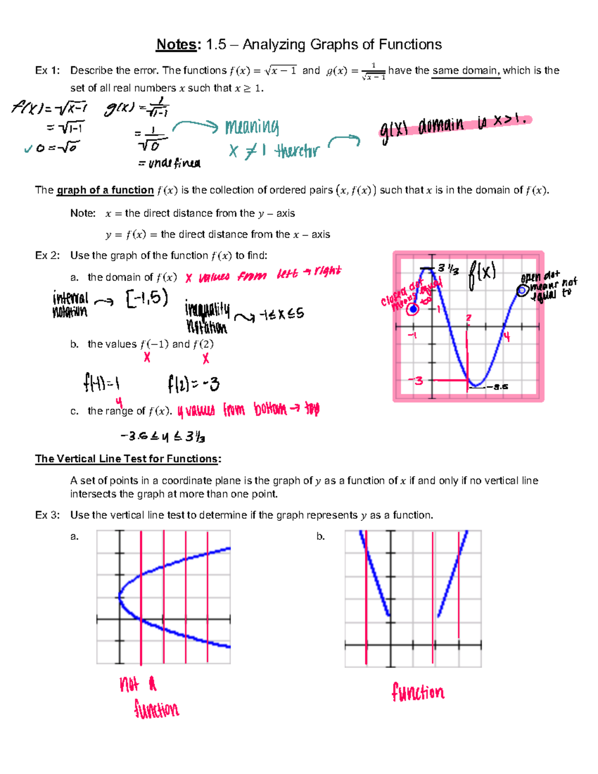 1 - Precalculus Guided Notes - Notes: 1 – Analyzing Graphs Of Functions ...