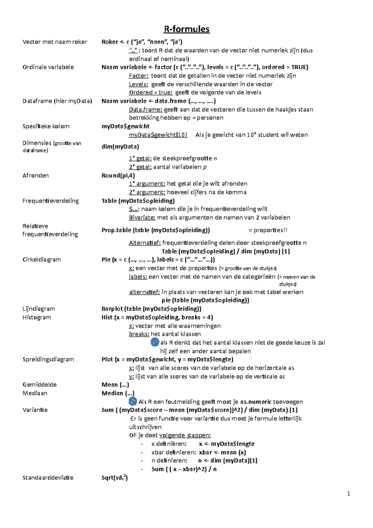 R formules samengevat - R-formules Vector met naam roker Roker