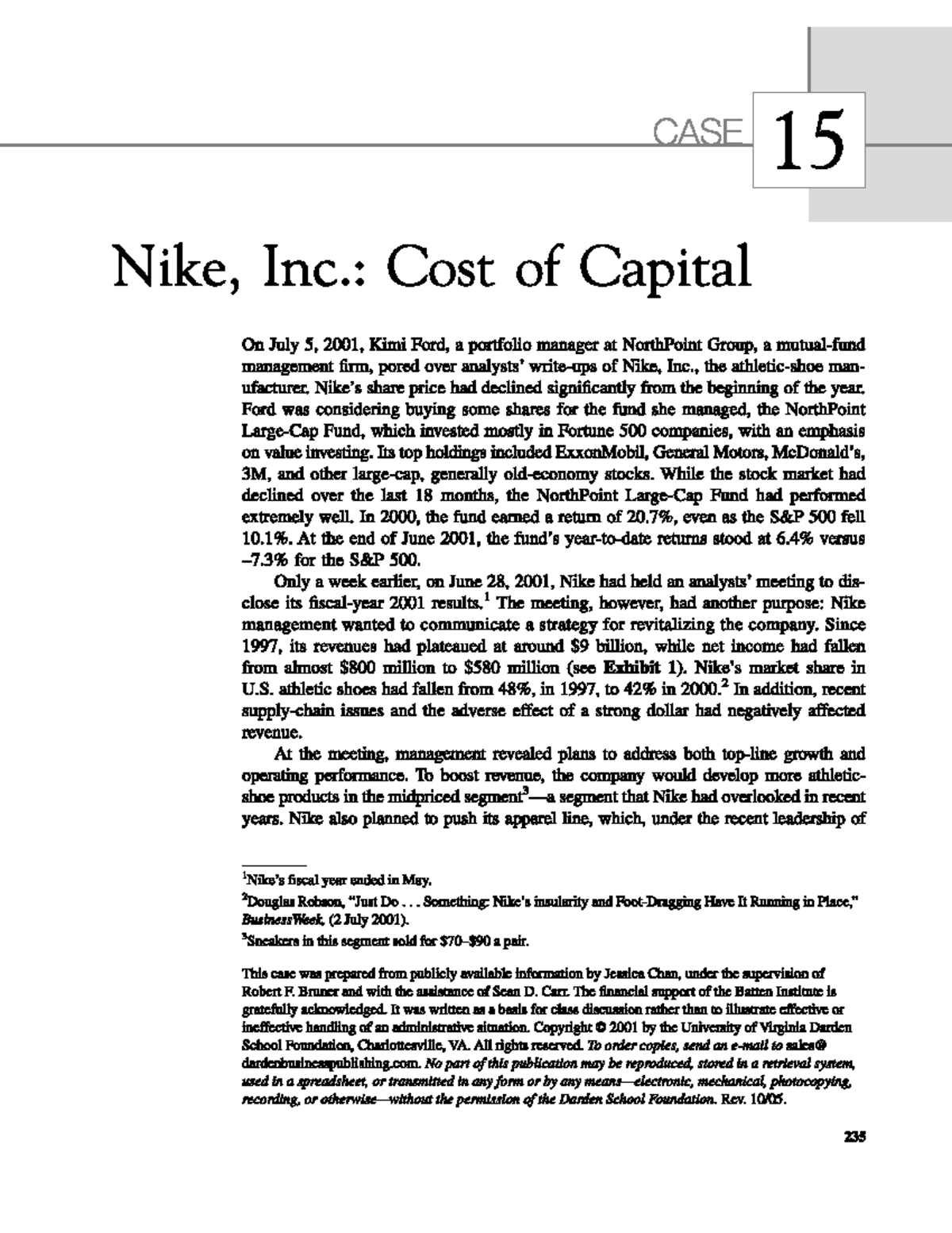 nike inc cost of capital case study solution