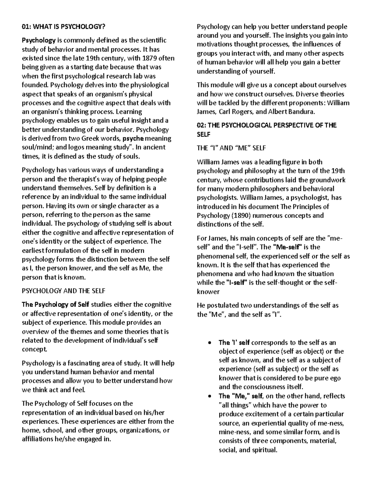 Uself- Notes - Understanding the Self - 01: WHAT IS PSYCHOLOGY ...