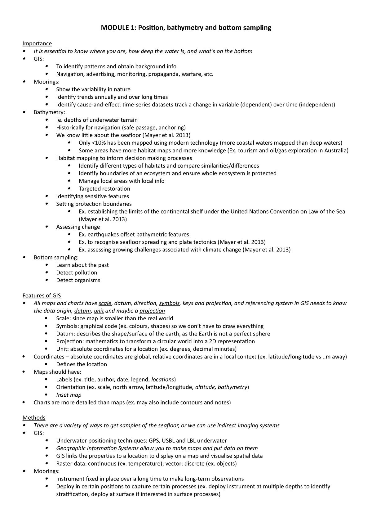 Mari322 Study - Summary Sheets - Module 1: Position, Bathymetry And 