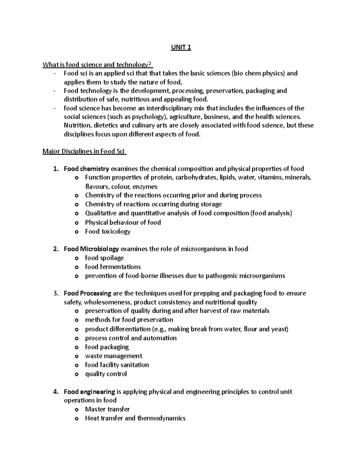 FOOD Final - Lecture notes unit 1-2 - UNIT 1 What is food science and ...