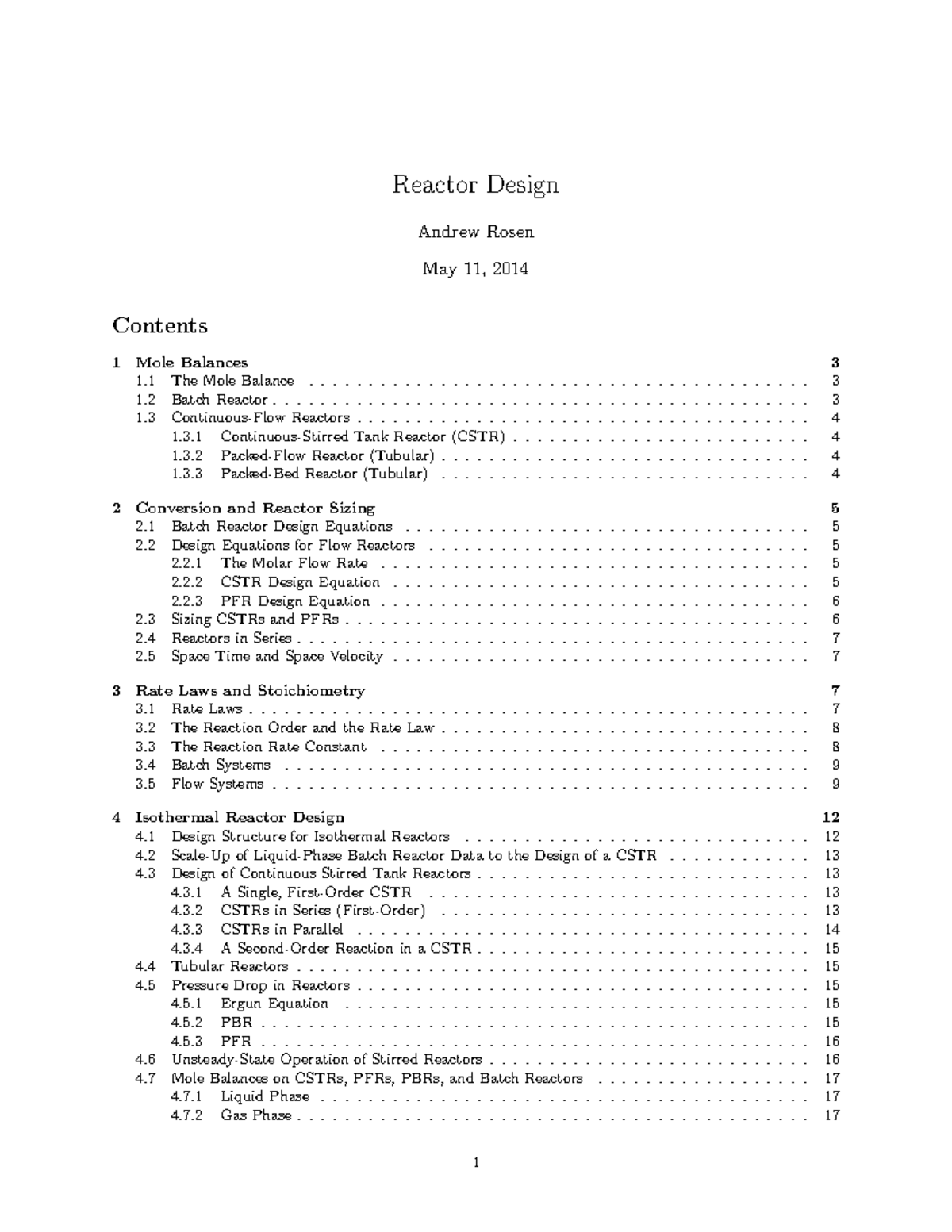 Reactor Design Guide 1 - Grade: B - Reactor Design Andrew Rosen May 11 ...