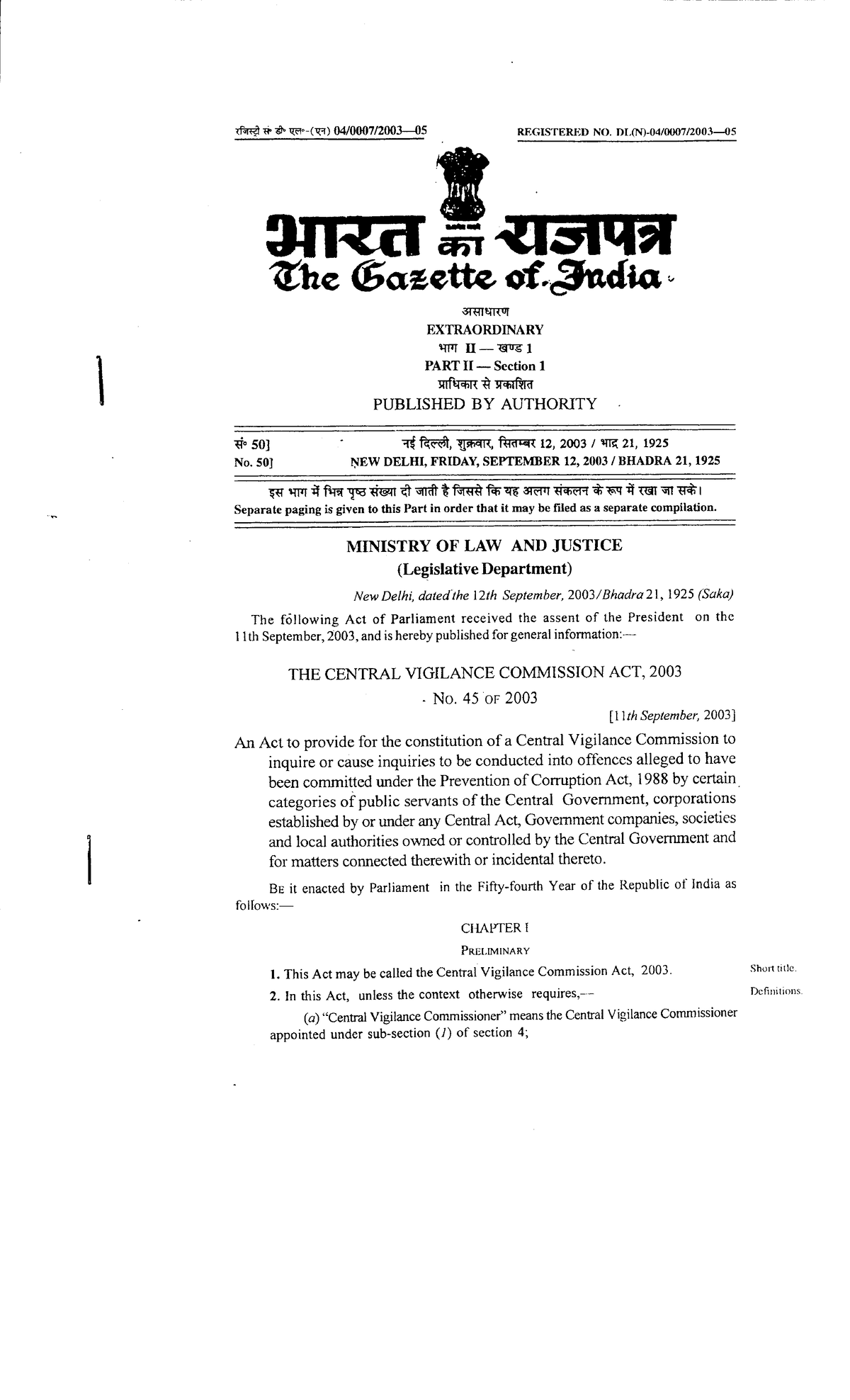 Cvcact 0 - 2 THE GAZETTE OF INDIA EXTRAORDINARY [PART II— Constitution ...