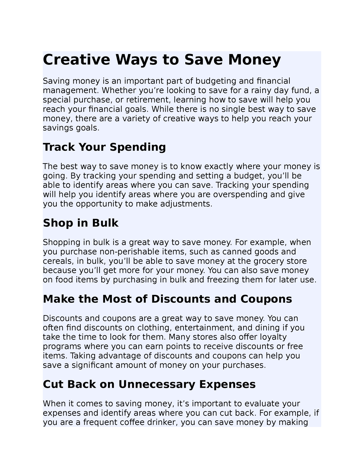 how to save money informative essay