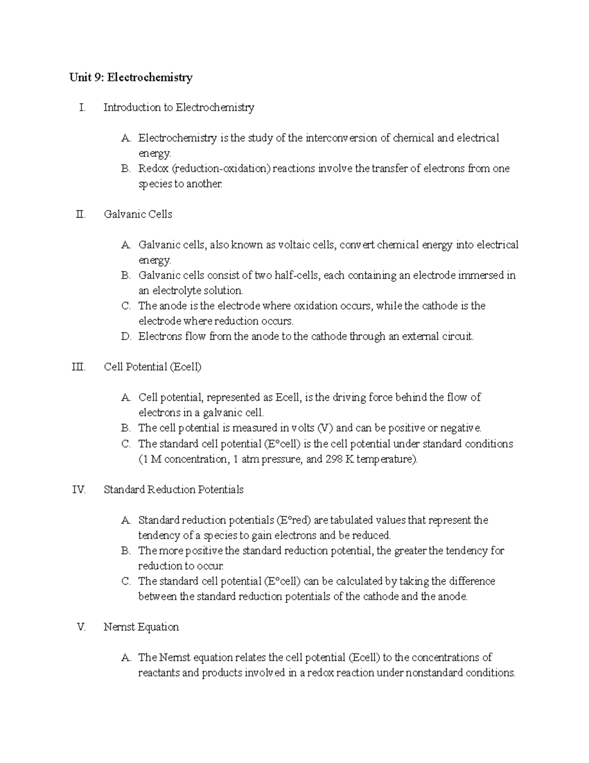 AP chem Electrochemistry Notes Unit 9 Electrochemistry I. Introduction to Electrochemistry A
