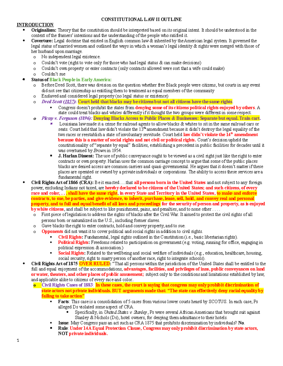 Con Law II Outline 2 - CONSTITUTIONAL LAW II OUTLINE INTRODUCTION ...