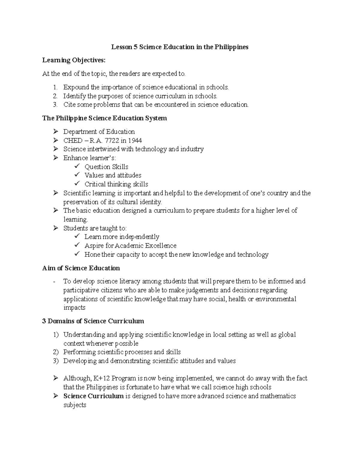 Lesson 5 Science Education in the Philippines Business Administration