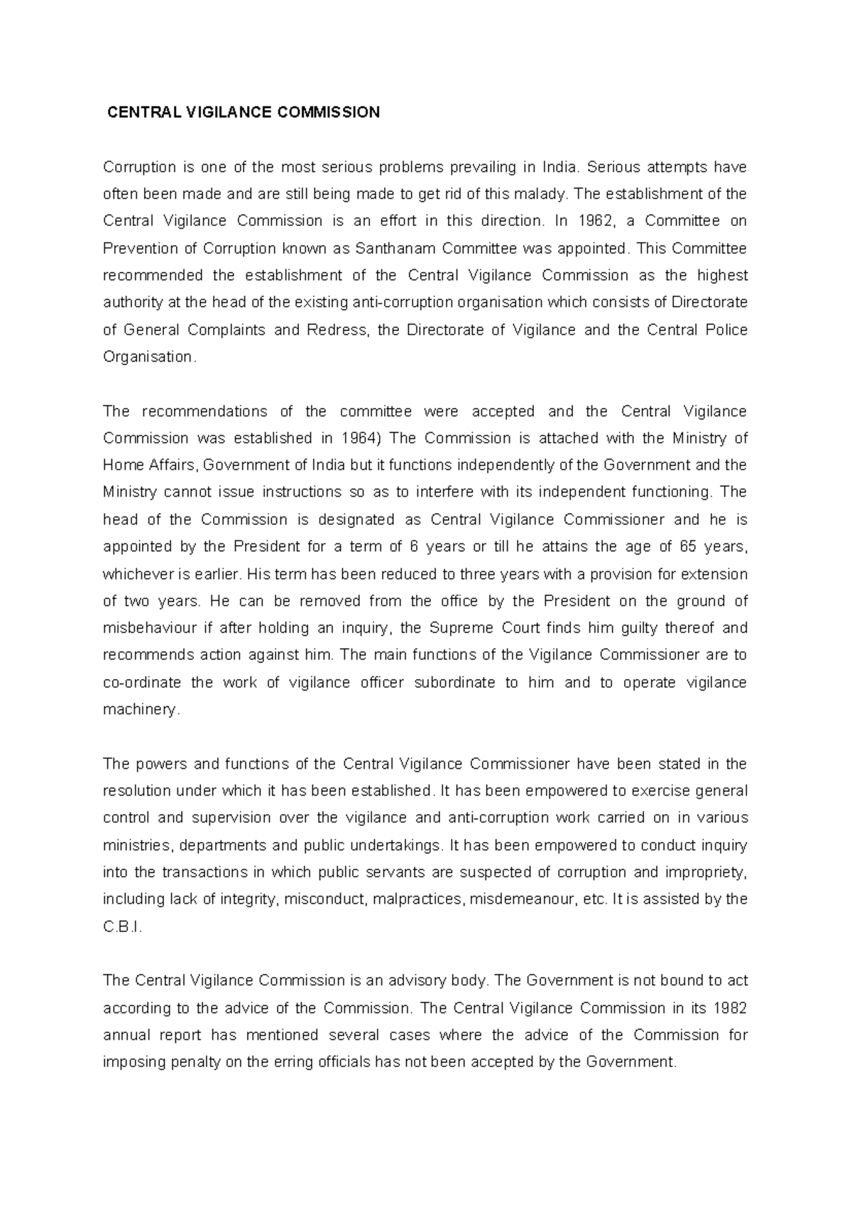 Central Vigilance Commission - CENTRAL VIGILANCE COMMISSION Corruption ...