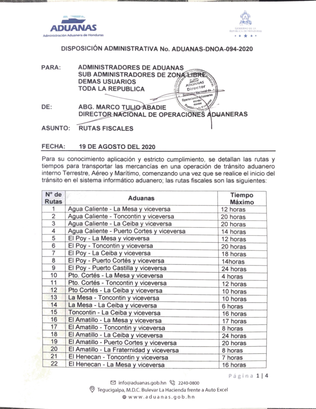 Disposicion Administrativa Aduanas DNOA 094 2020 Actualizacion DE Rutas ...