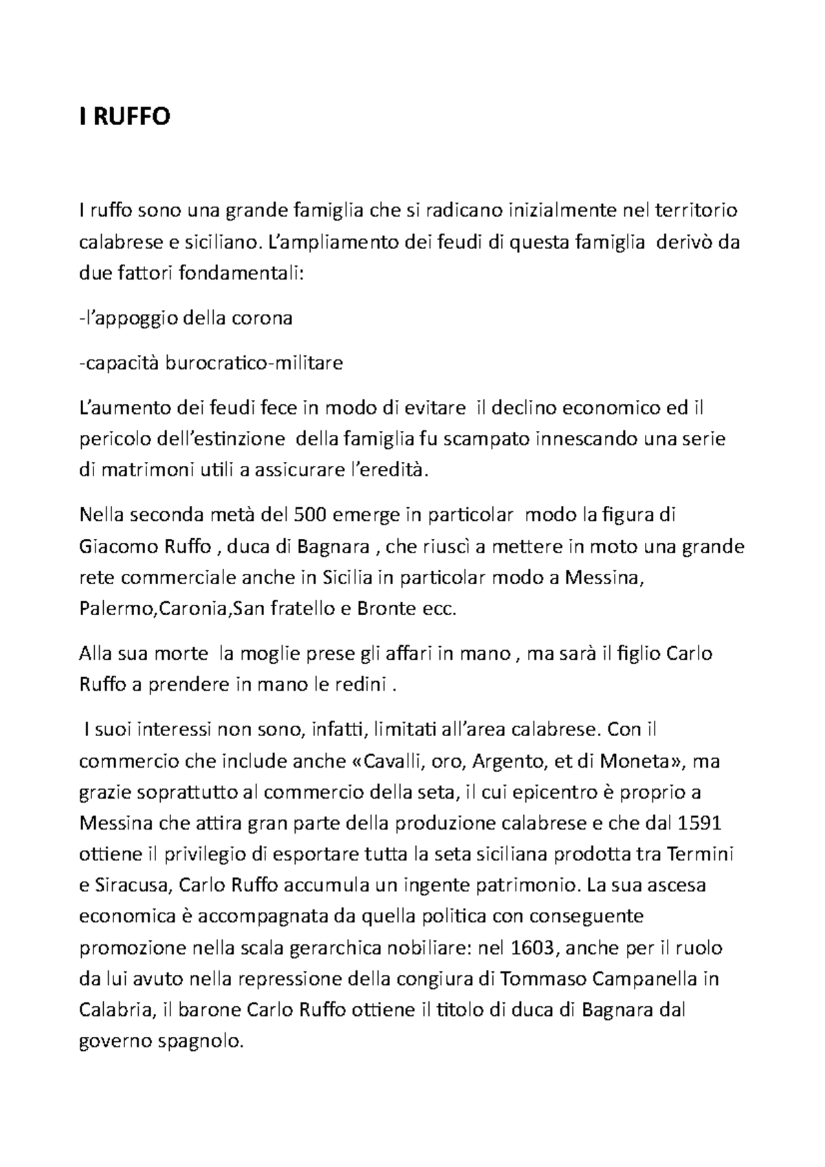 I Ruffo - Riassunto Storia moderna - I RUFFO I ruffo sono una grande ...