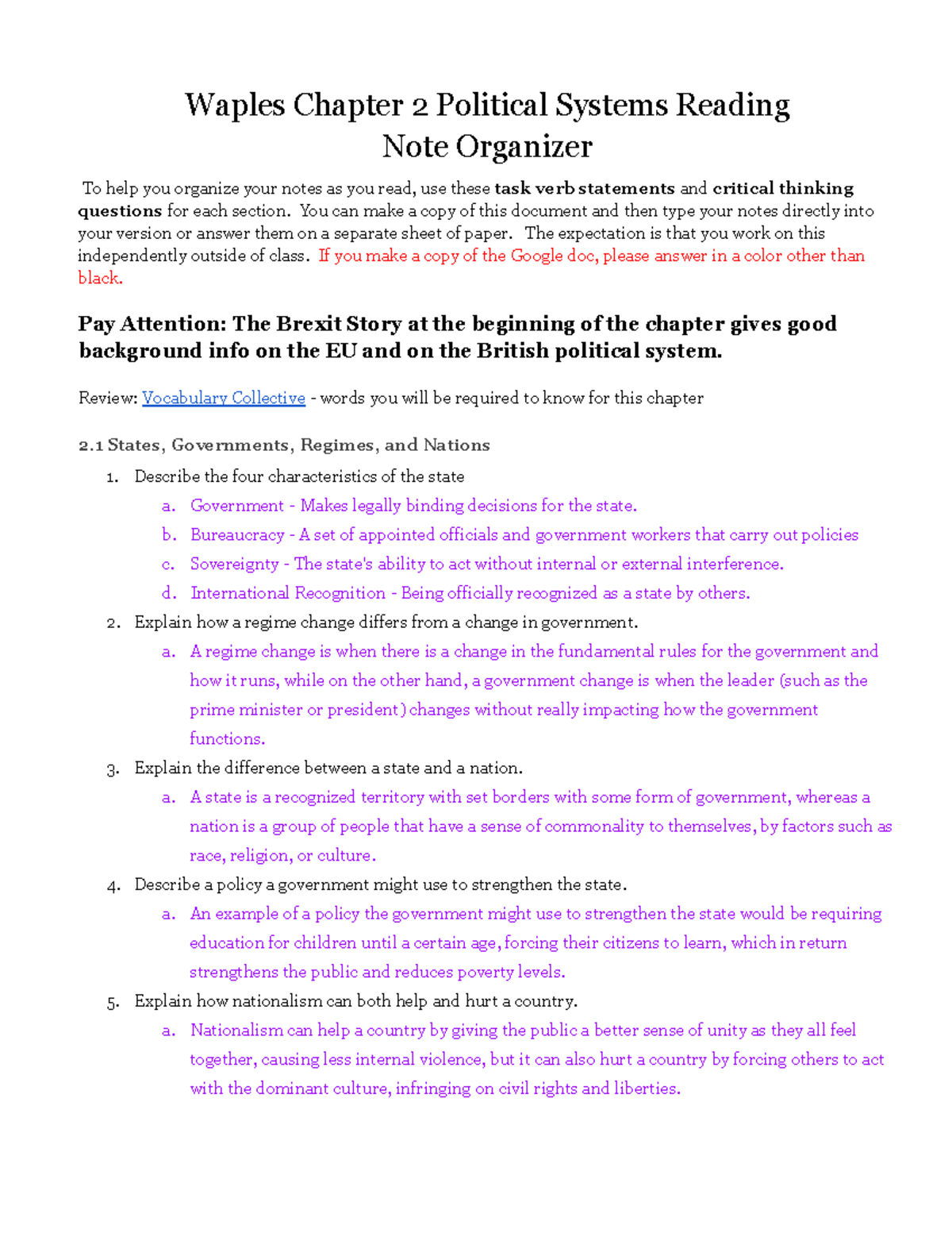 Copy Of Waples Chapter 2 Assignment - Waples Chapter 2 Political ...