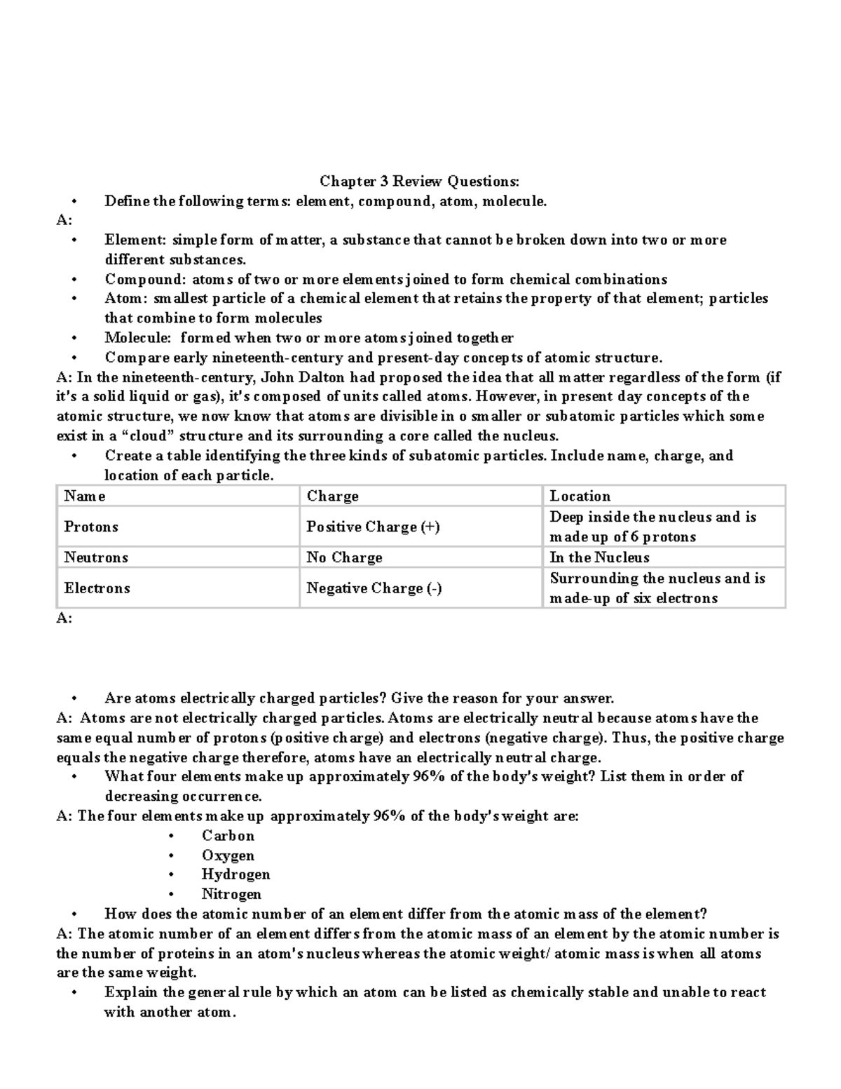 Chapter 3 Review Questions Chapter 3 Review Questions Define the