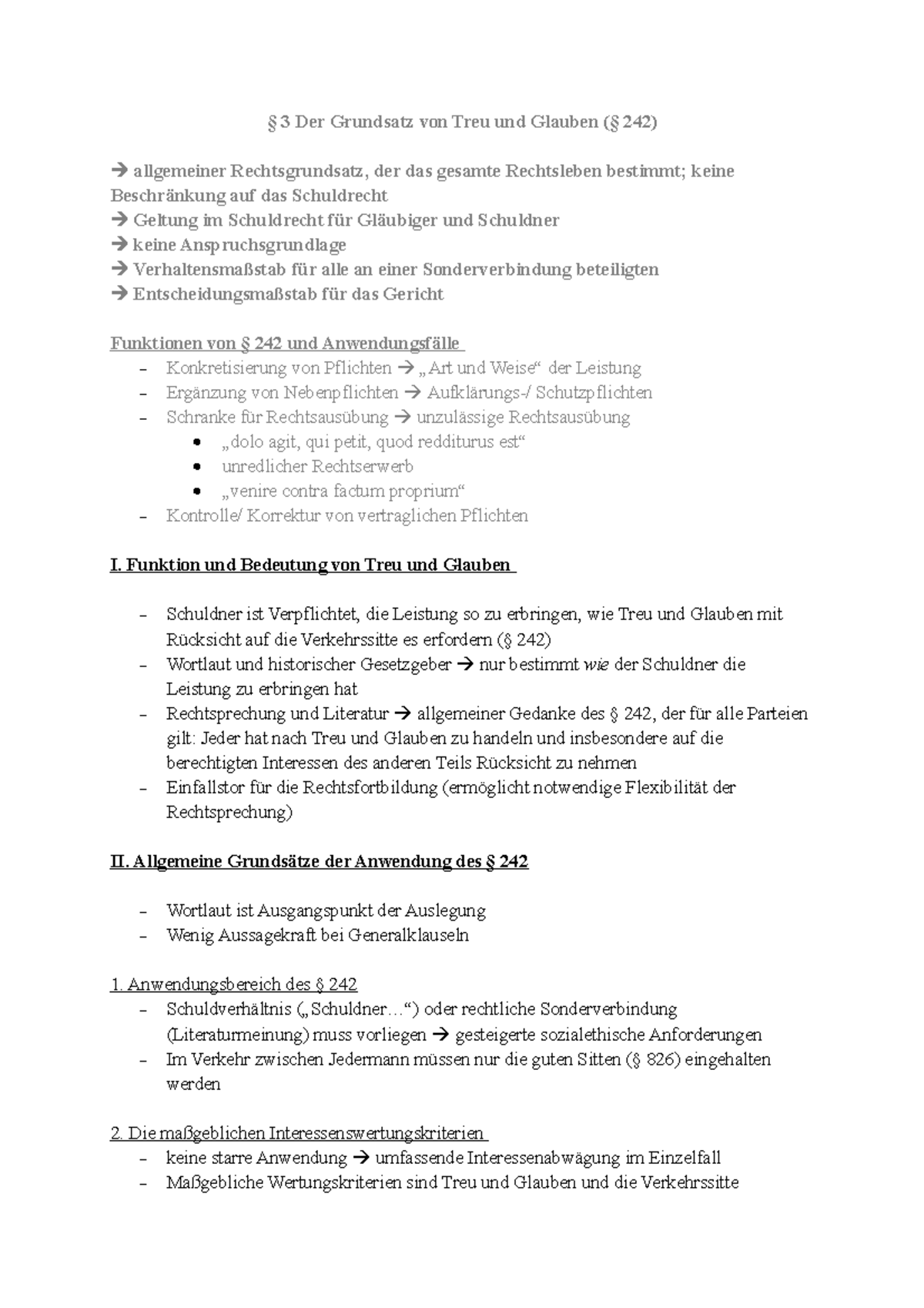 § 3 Der Grundsatz von Treu und Glauben Funktion und Bedeutung von Treu und Glauben Schuldner