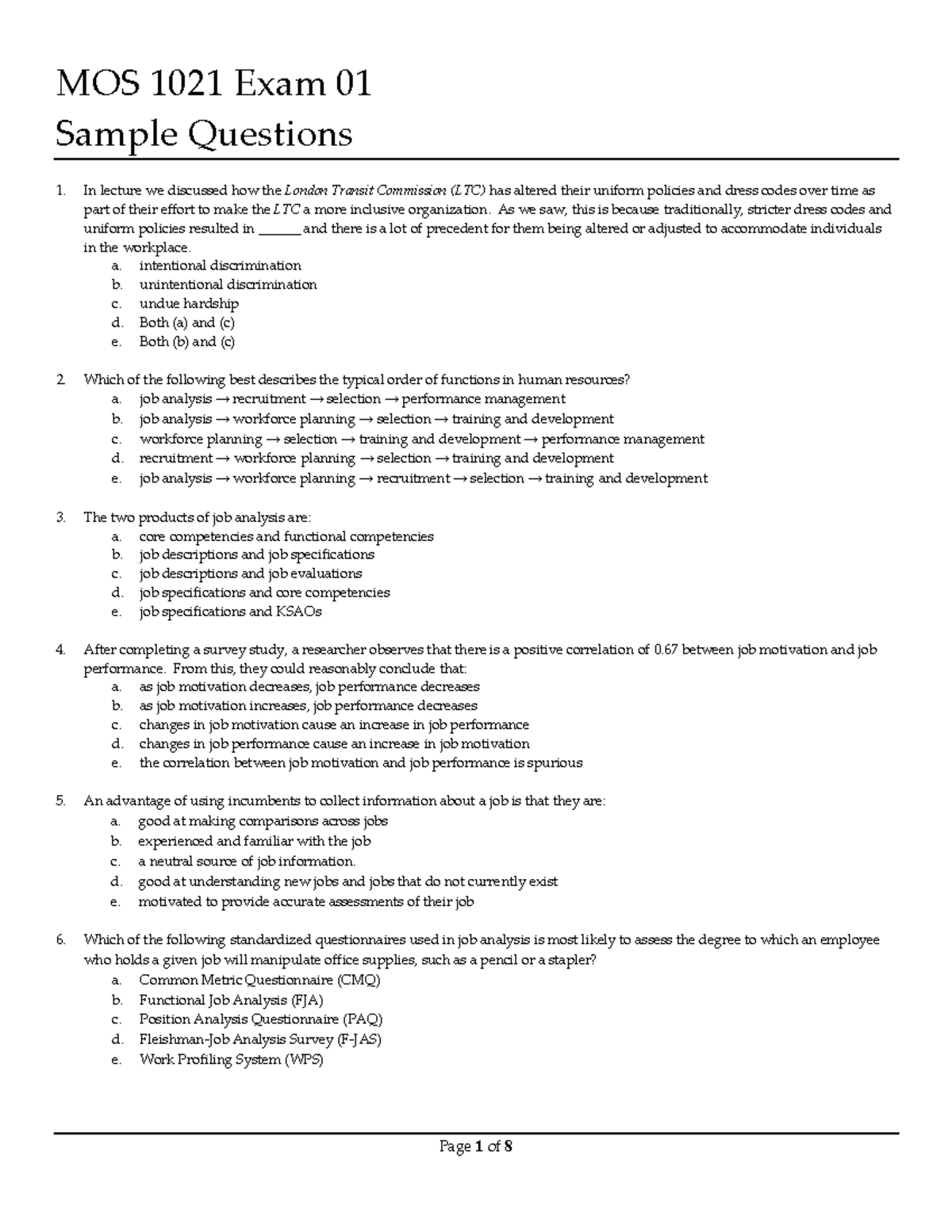 Mos1021 sample questions - MOS 1021 Exam 01 Sample Questions In lecture ...
