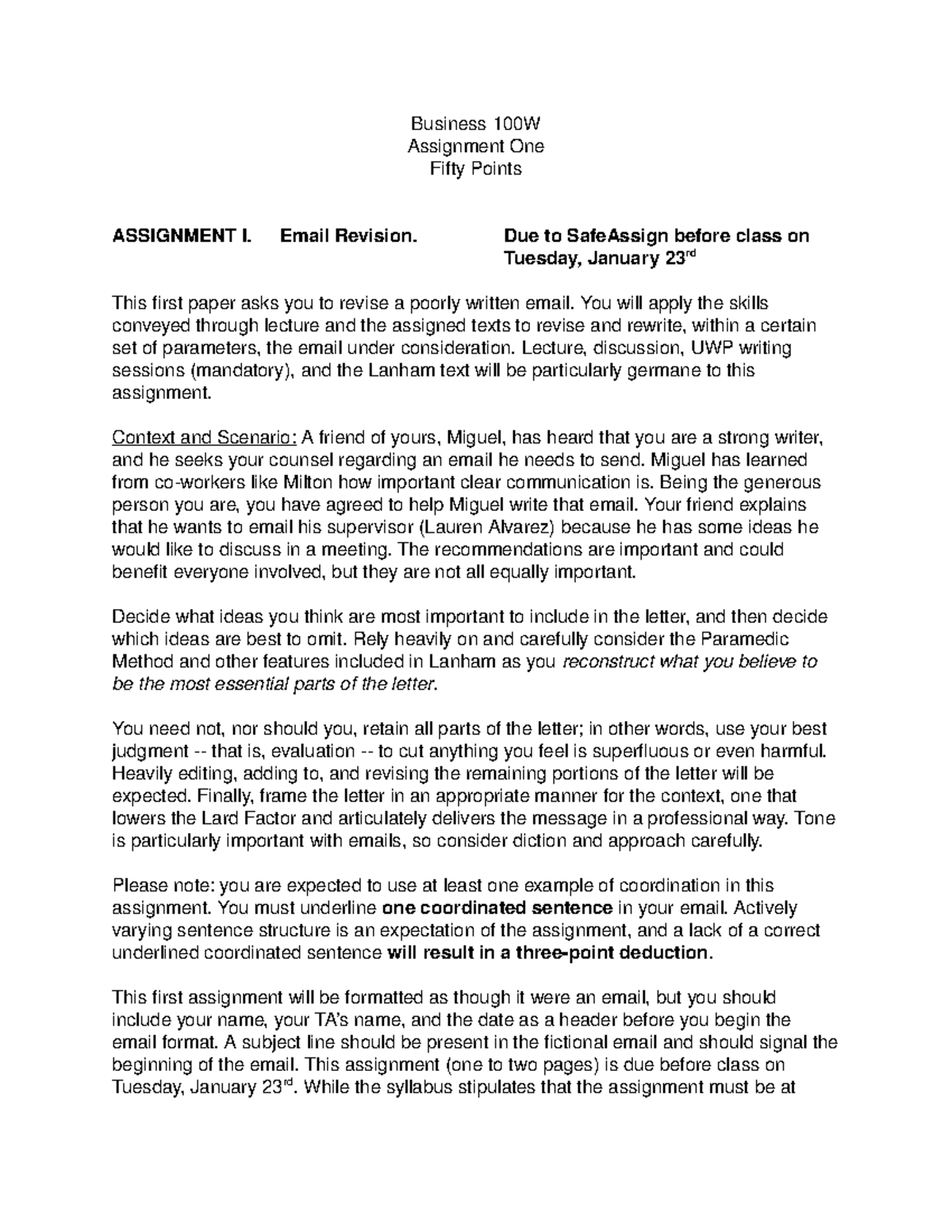 Business 100W Paper 1 Grade B Business 100W Assignment One Fifty