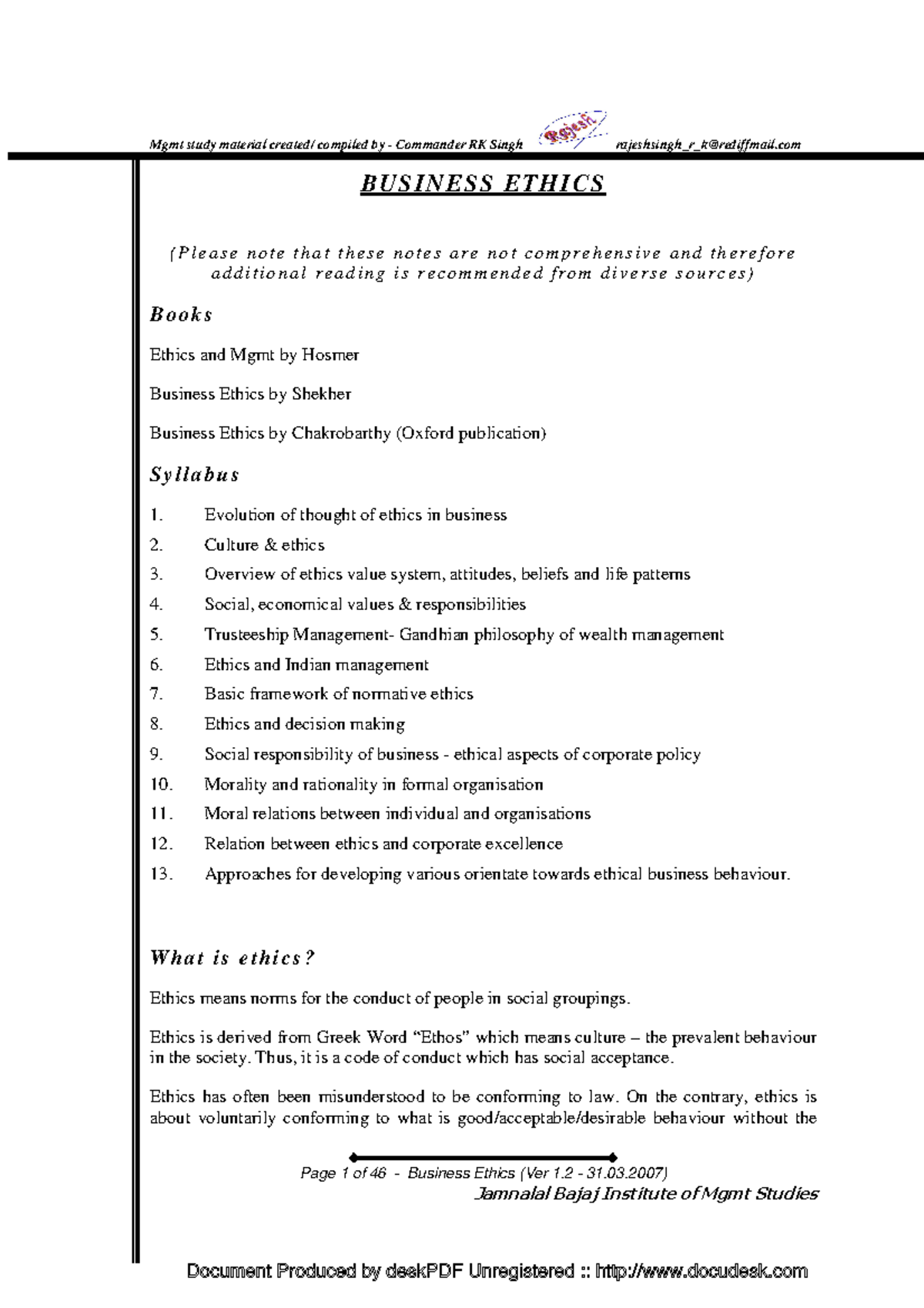 Be ver 11 2 - It's summary about business ethics - Page 1 of 46 ...