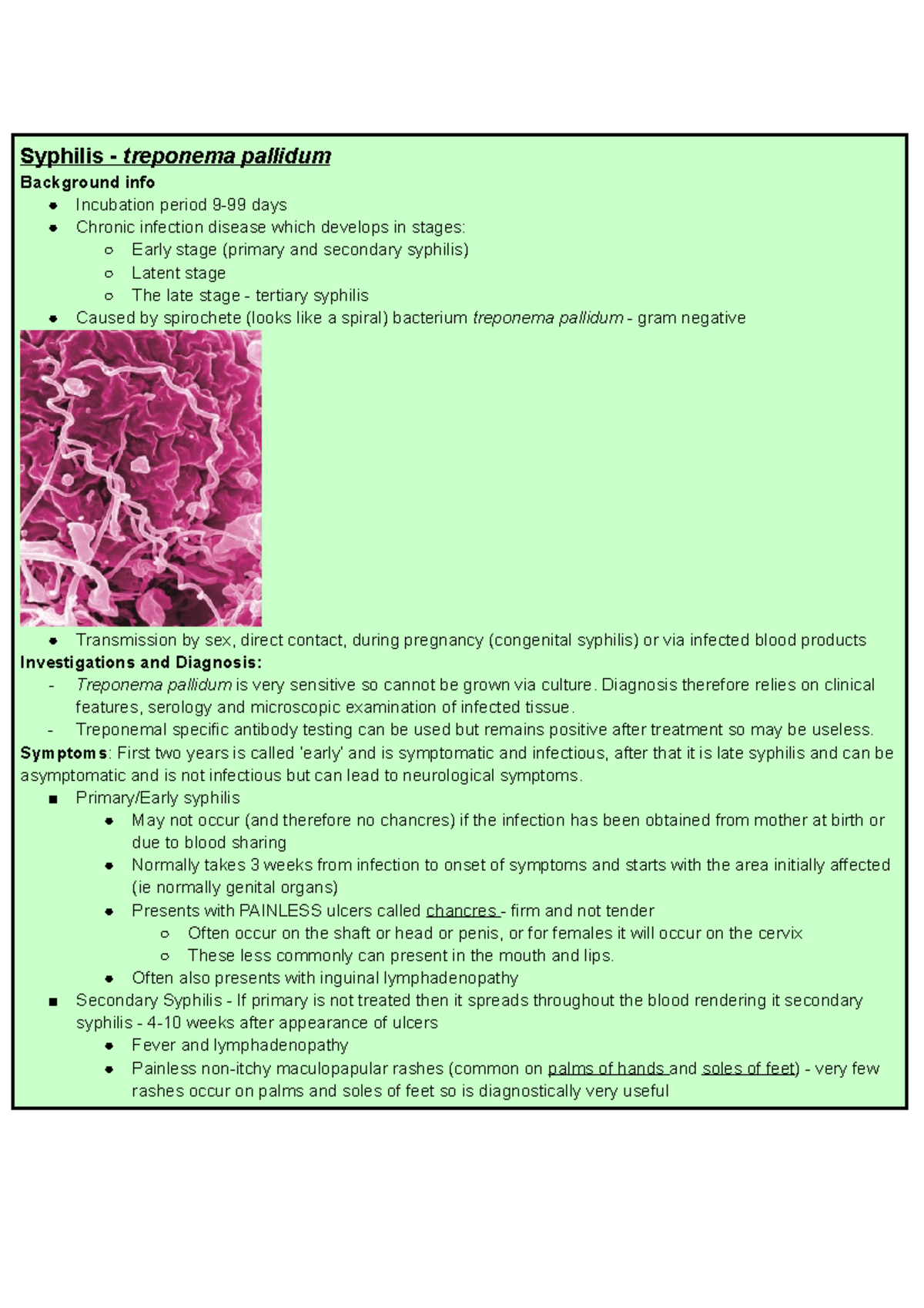 Syphilis - Lecture notes Year 4 Sexual Health - Syphilis - treponema ...