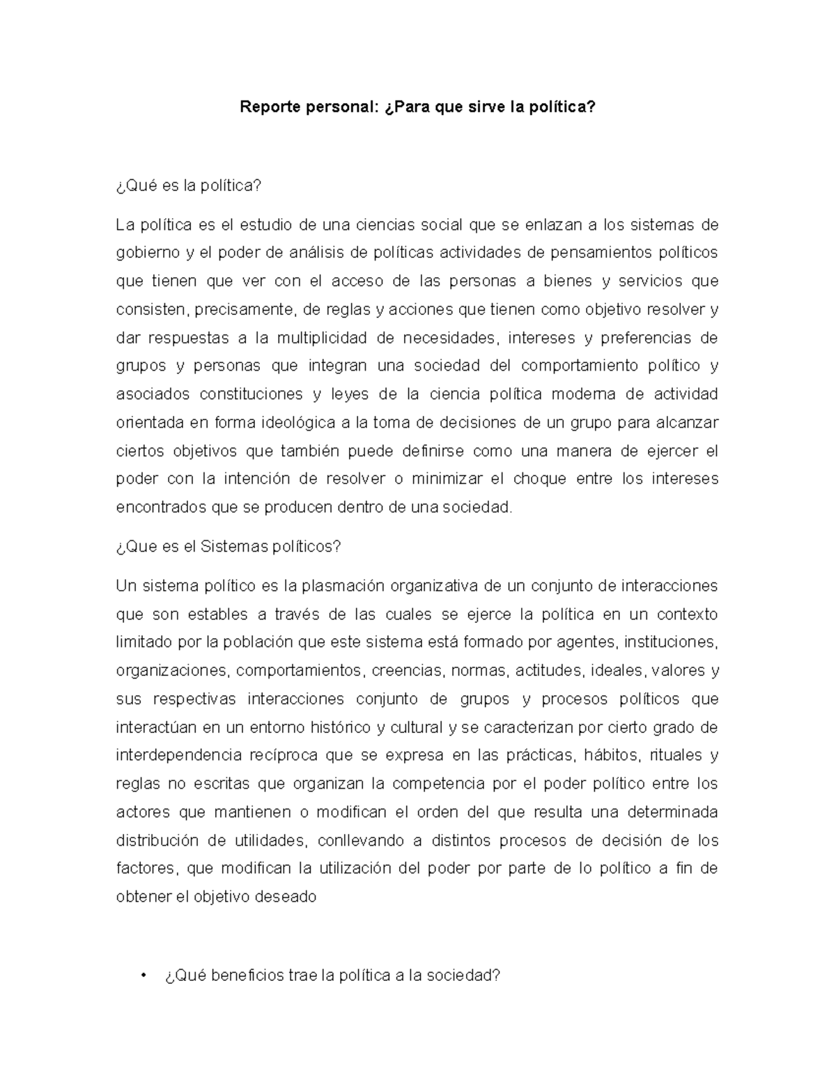 Reporte personal + FDSO - Reporte personal: ¿Para que sirve la política ...