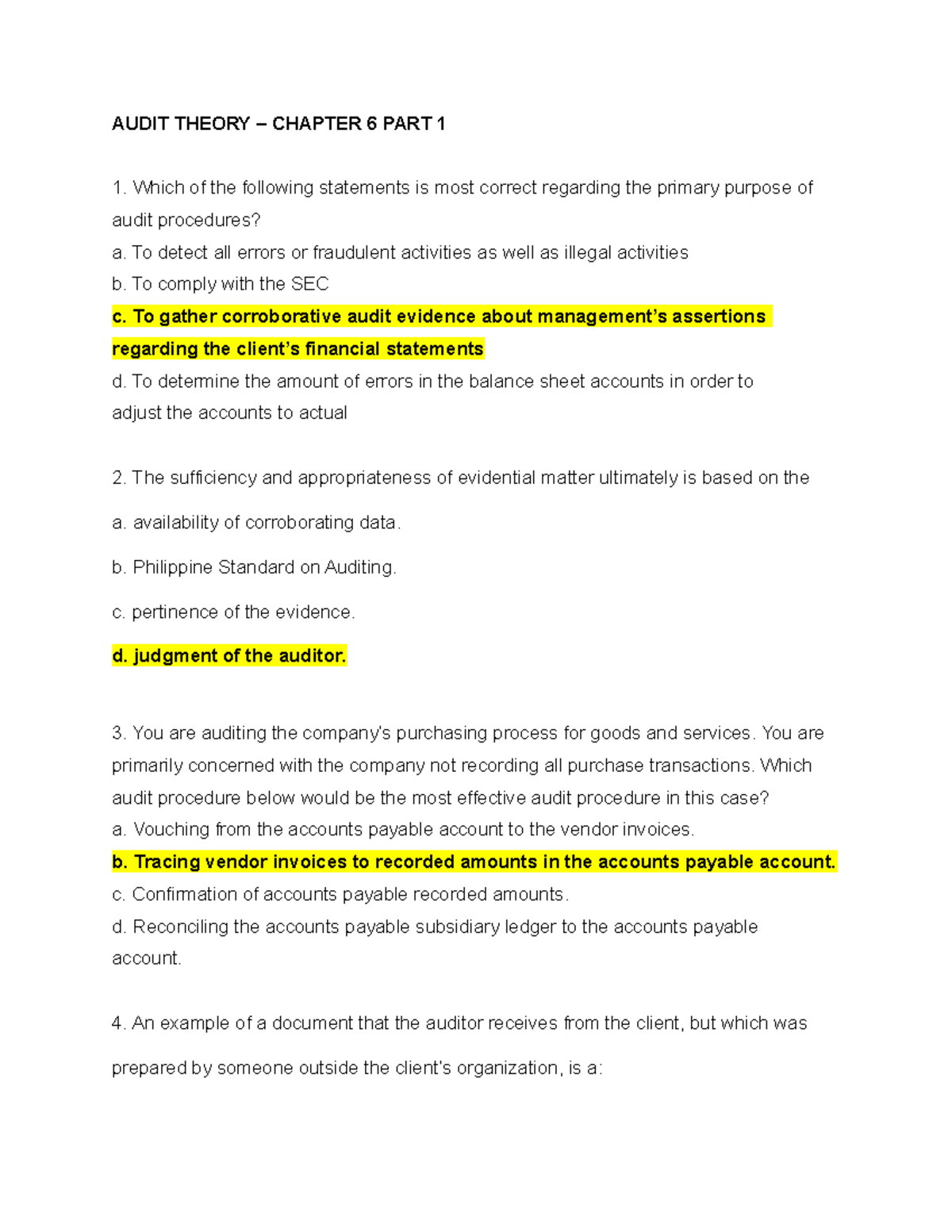 Audit Theory – Chapter 6 PART 1 - AUDIT THEORY – CHAPTER 6 PART 1 Which ...