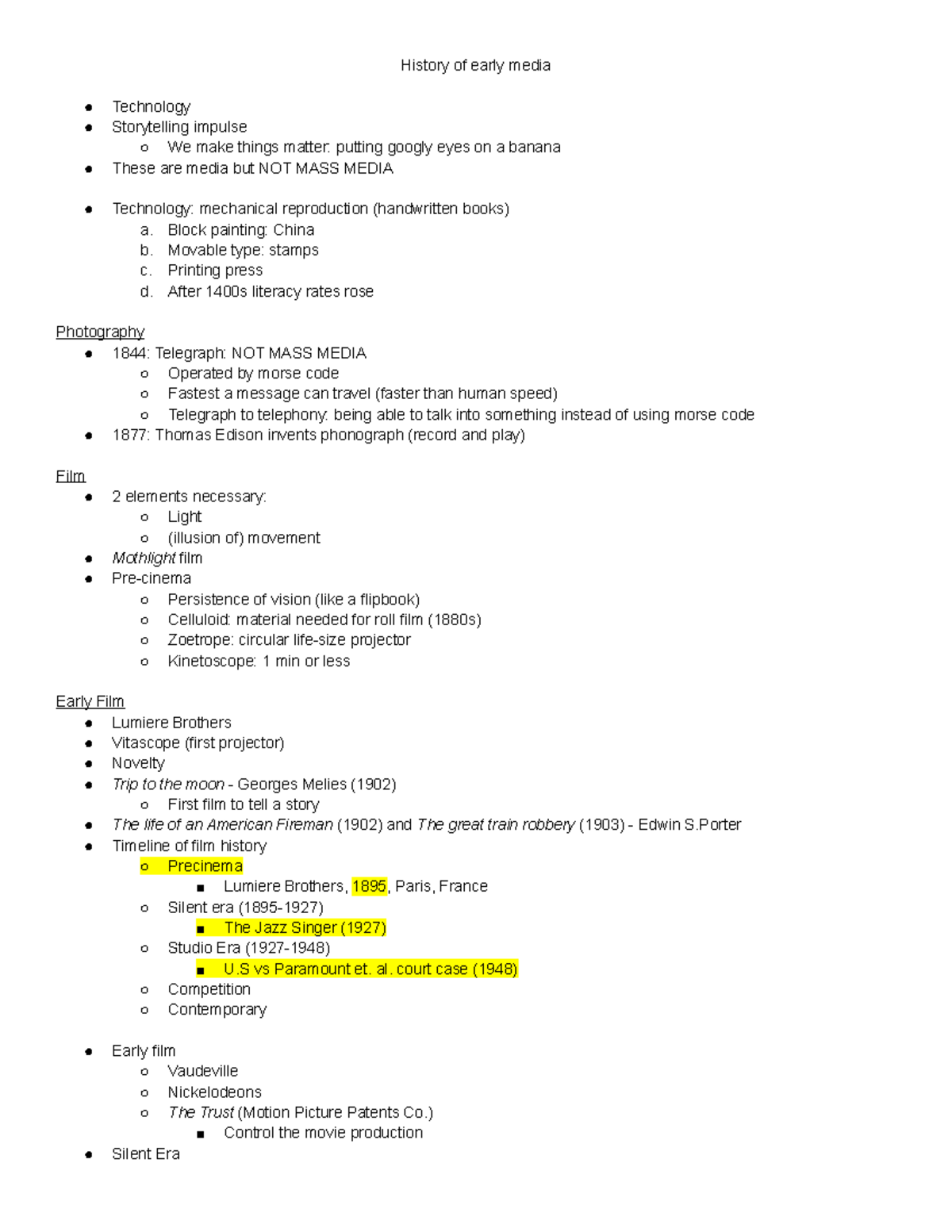 Exam 1 study guide copy - History of early media Technology ...