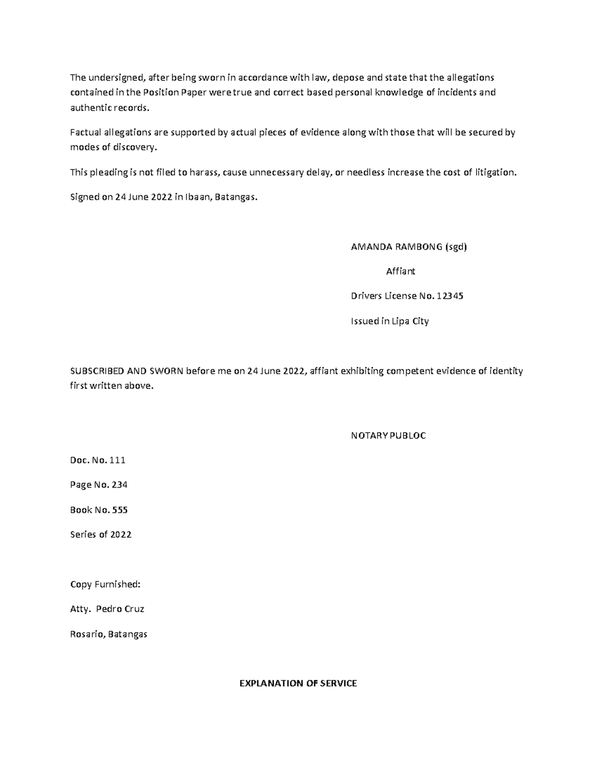 Labor Law 2 Practical - The undersigned, after being sworn in ...