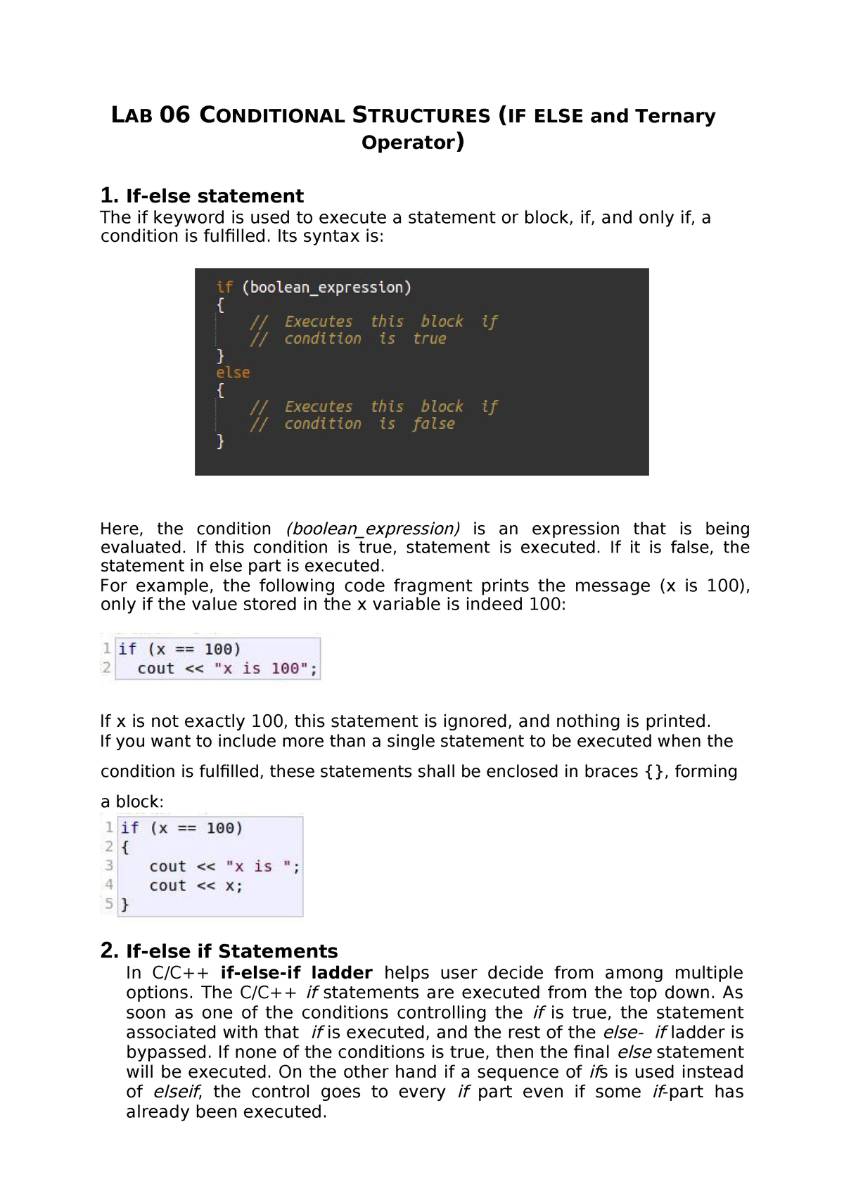 PF Lab 06 Conditional Structures If.. Else - LAB 06 CONDITIONAL ...