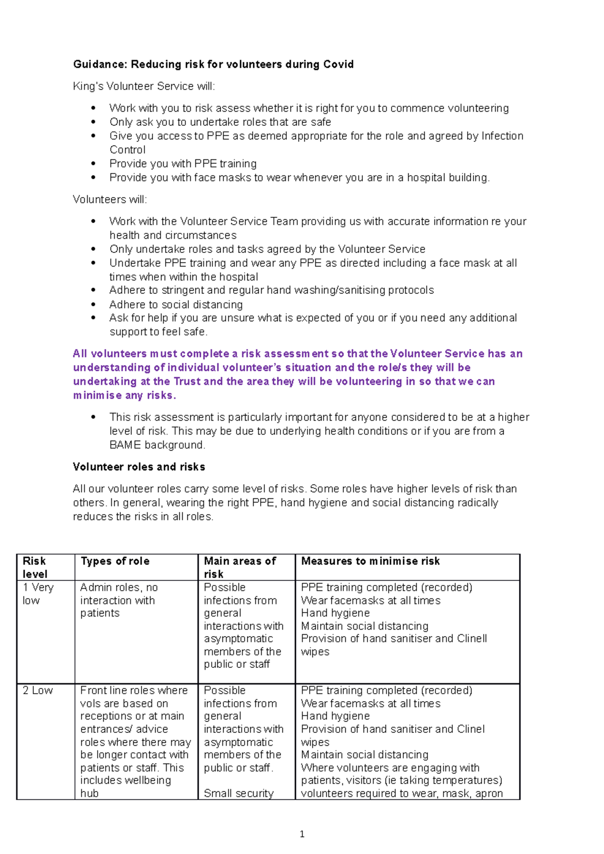 King's Risk Guidance - part of course - Guidance: Reducing risk for ...