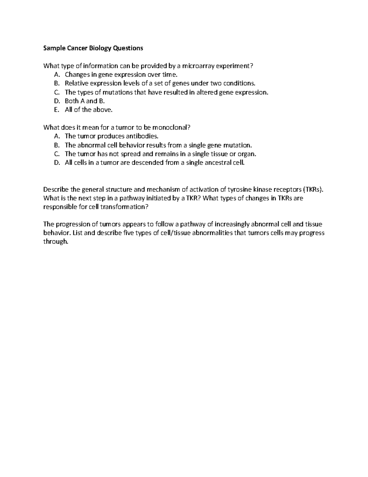 cancer biology essay questions