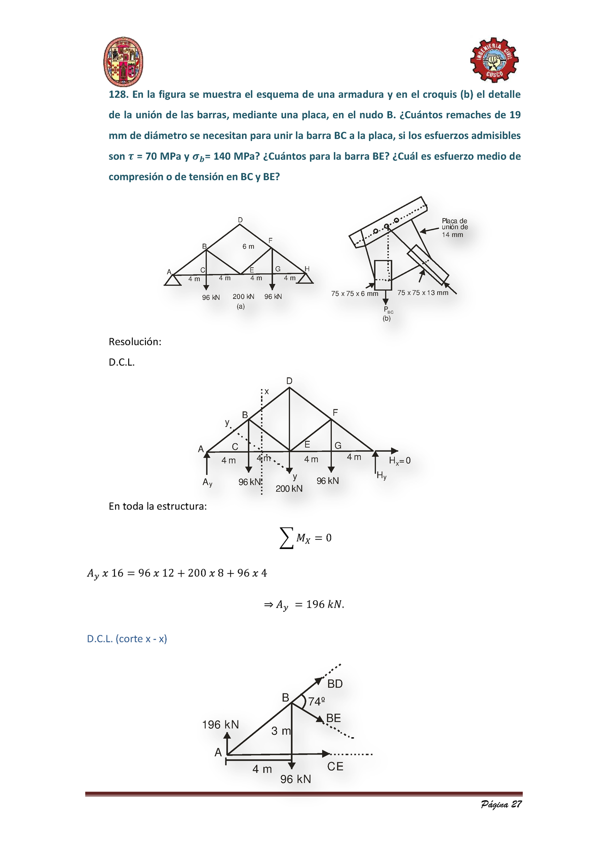 RES - Taller - En La Figura Se Muestra El Esquema De Una Armadura Y En ...