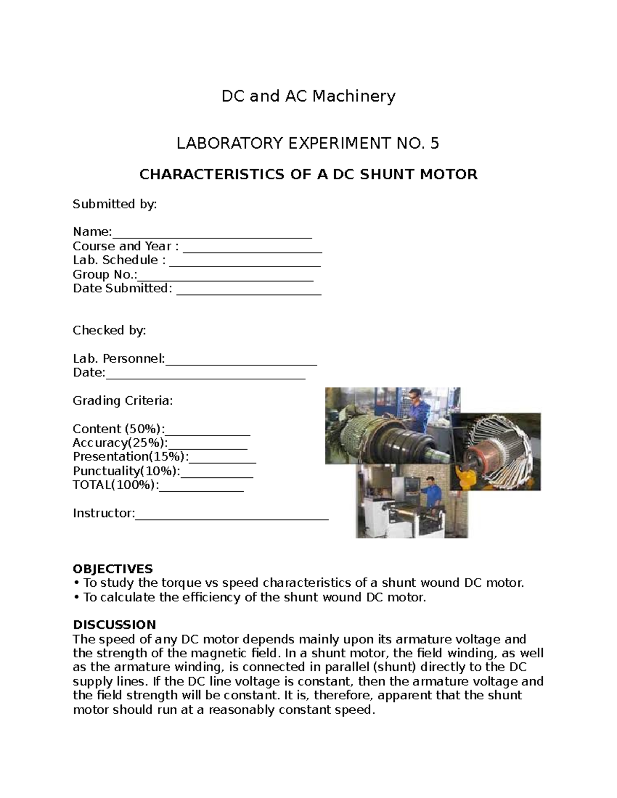 EE 3214 EXPT5 - lab experiement - DC and AC Machinery LABORATORY ...