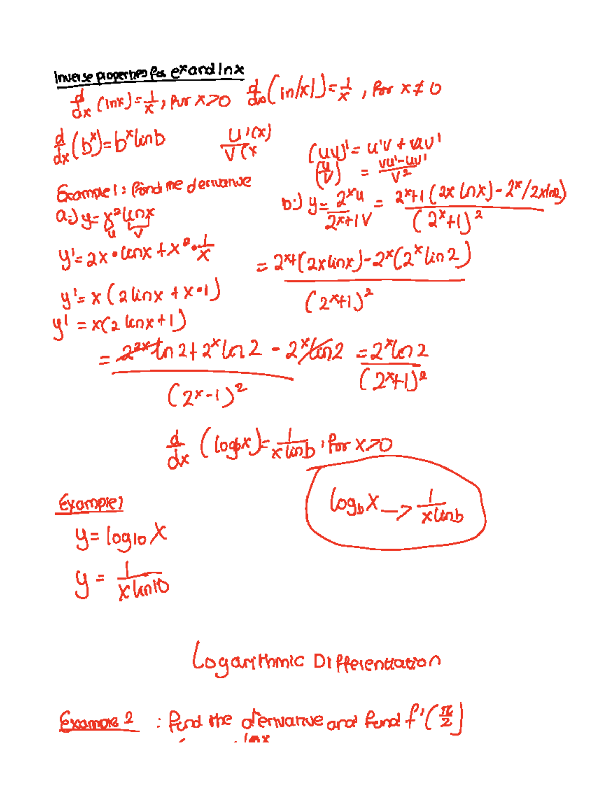 3.9 Derivative Of Logarithmic And Exponential Function - And Are Cause ...