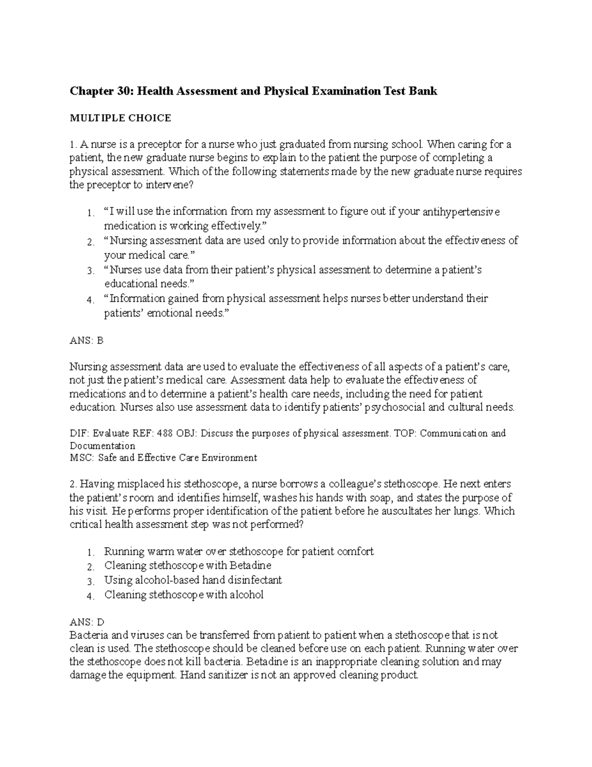 Health Assessment - Lecture Notes - Chapter 30: Health Assessment And ...