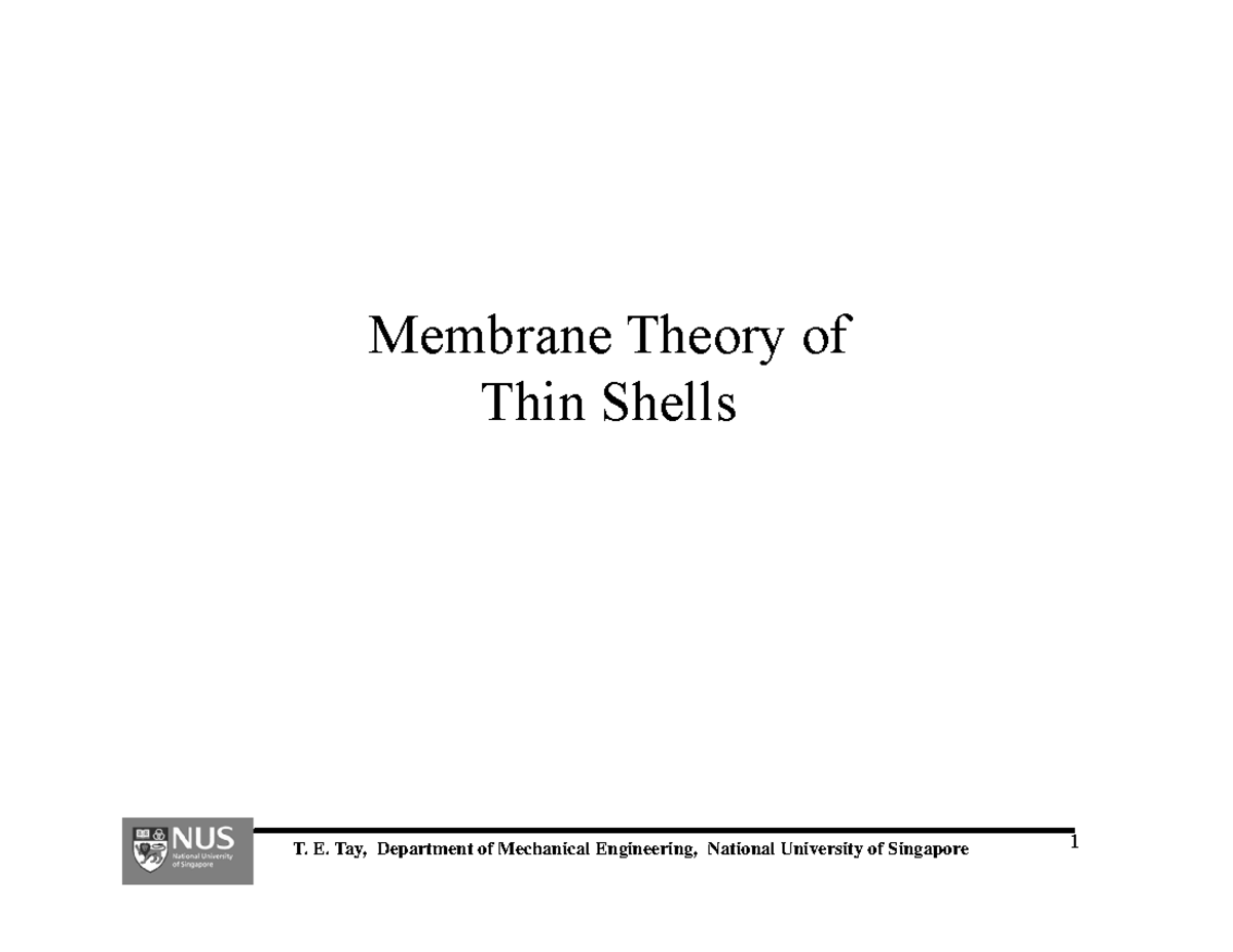 ME5103 (2) Membrane Theory of Shells Membrane Theory of Thin Shells 1