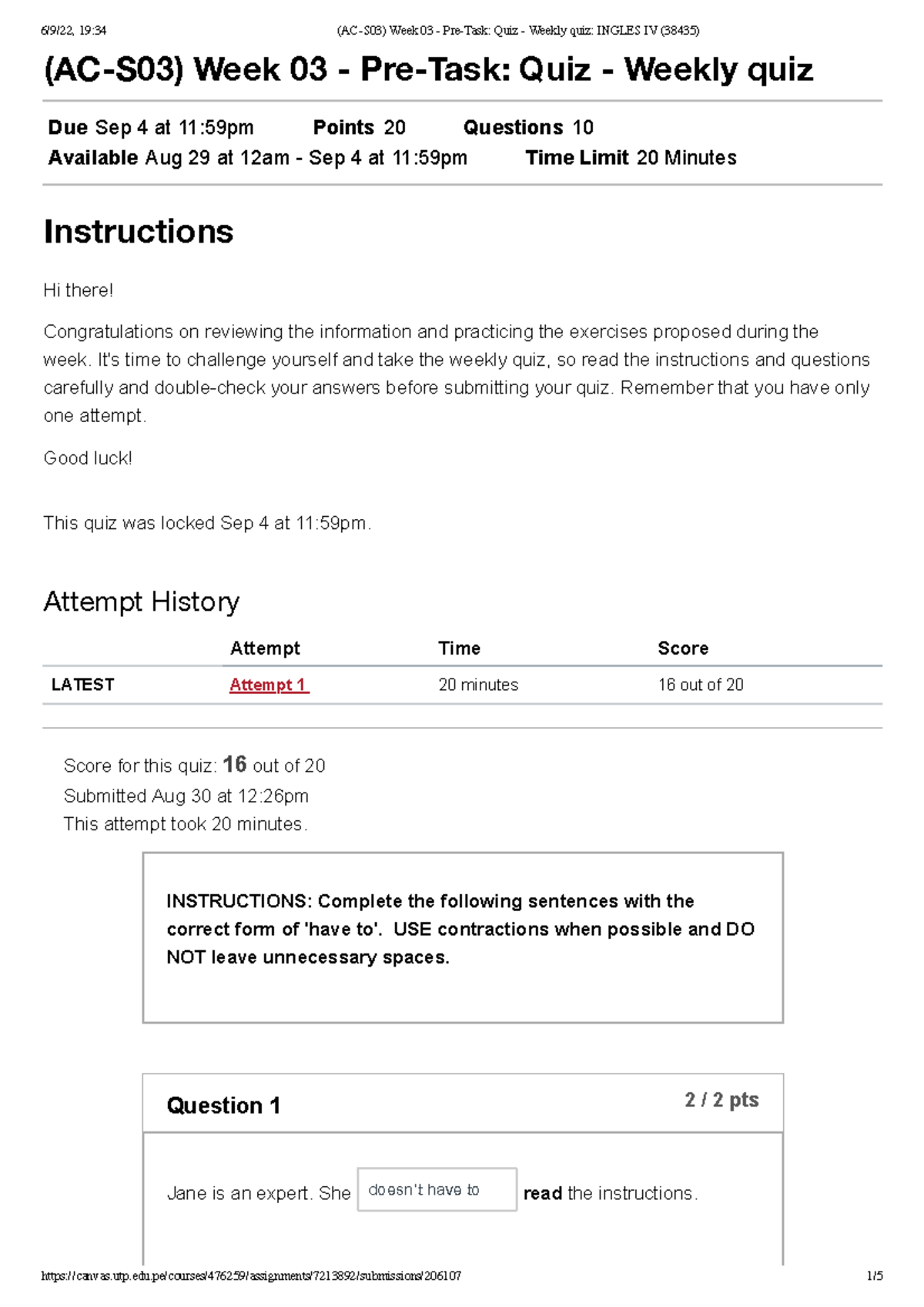 (AC-S03) Week 03 - Pre-Task Quiz - Weekly quiz - Attempt History ...