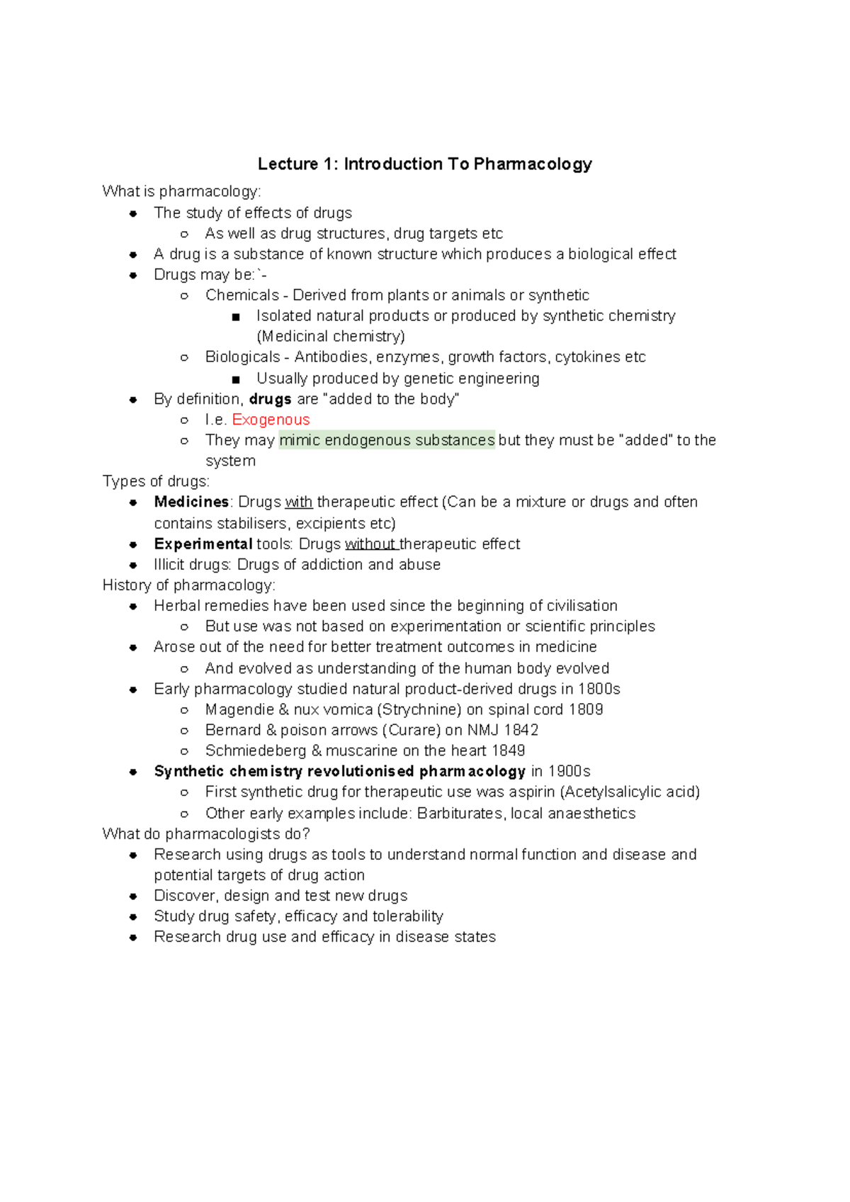 MEDS2002 Notes - lecture - Lecture 1: Introduction To Pharmacology What ...