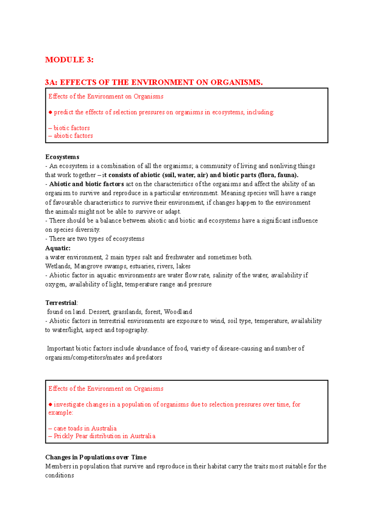 Biology Module 3 detailed notes - MODULE 3: 3A: EFFECTS OF THE ...