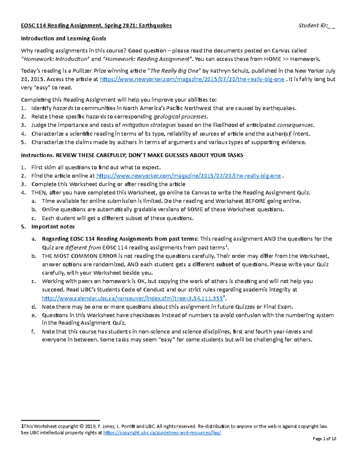 EOSC 114 Reading Assignment: Earthquakes - Studocu