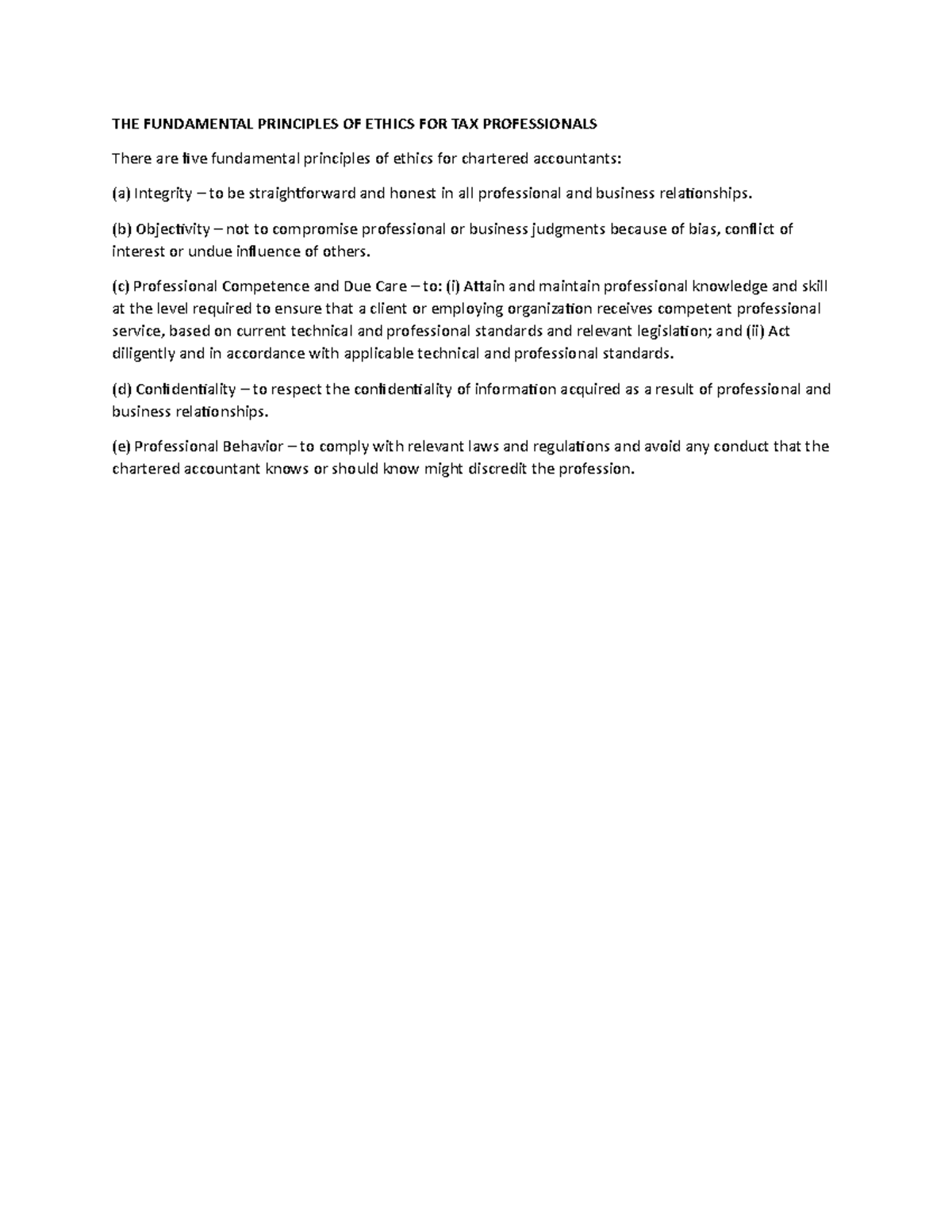 The fundamental principles of ethics for tax professionals the