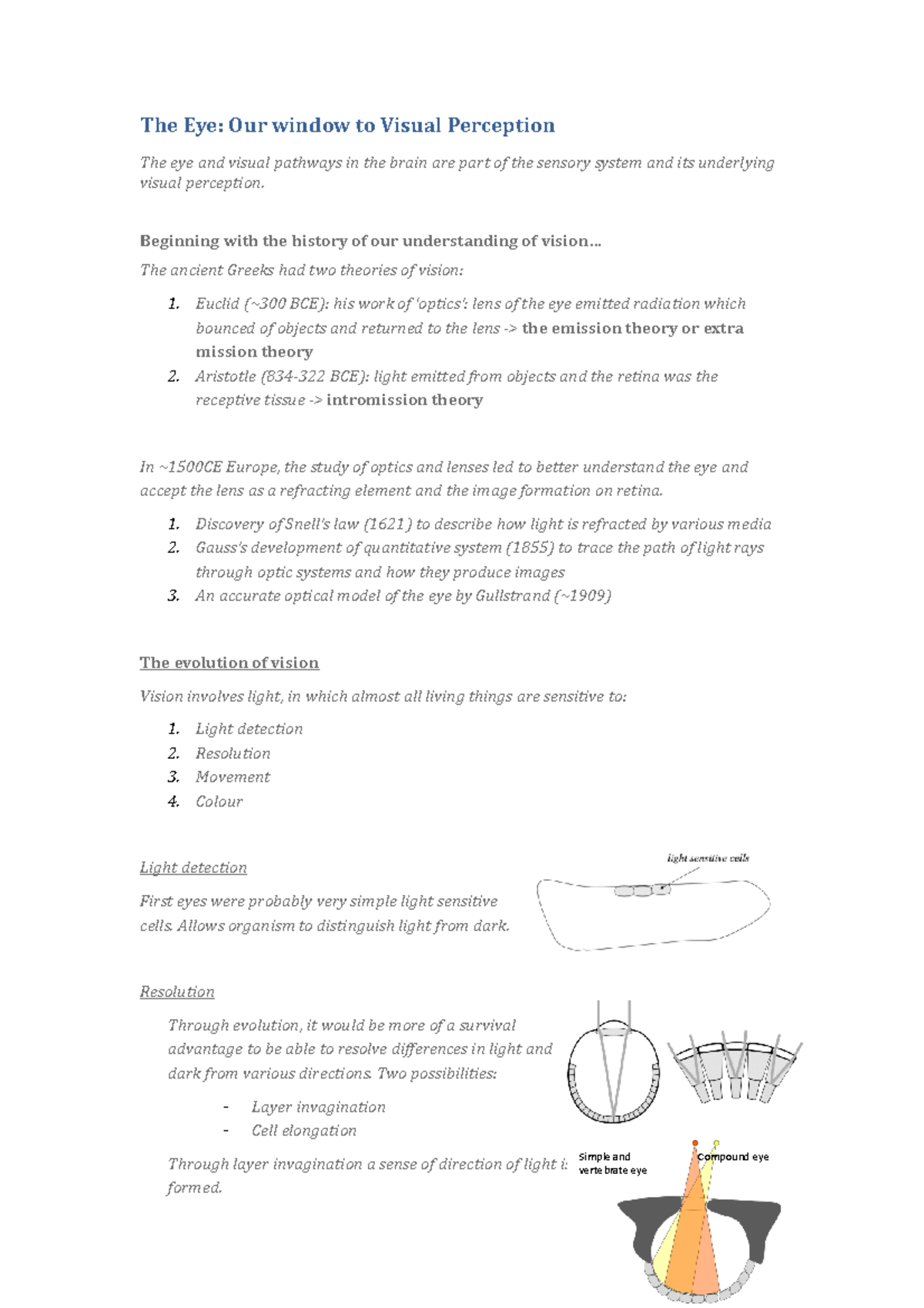 OPTO2000 4 Lec 1 Notes - The Eye: Our Window To Visual Perception The ...