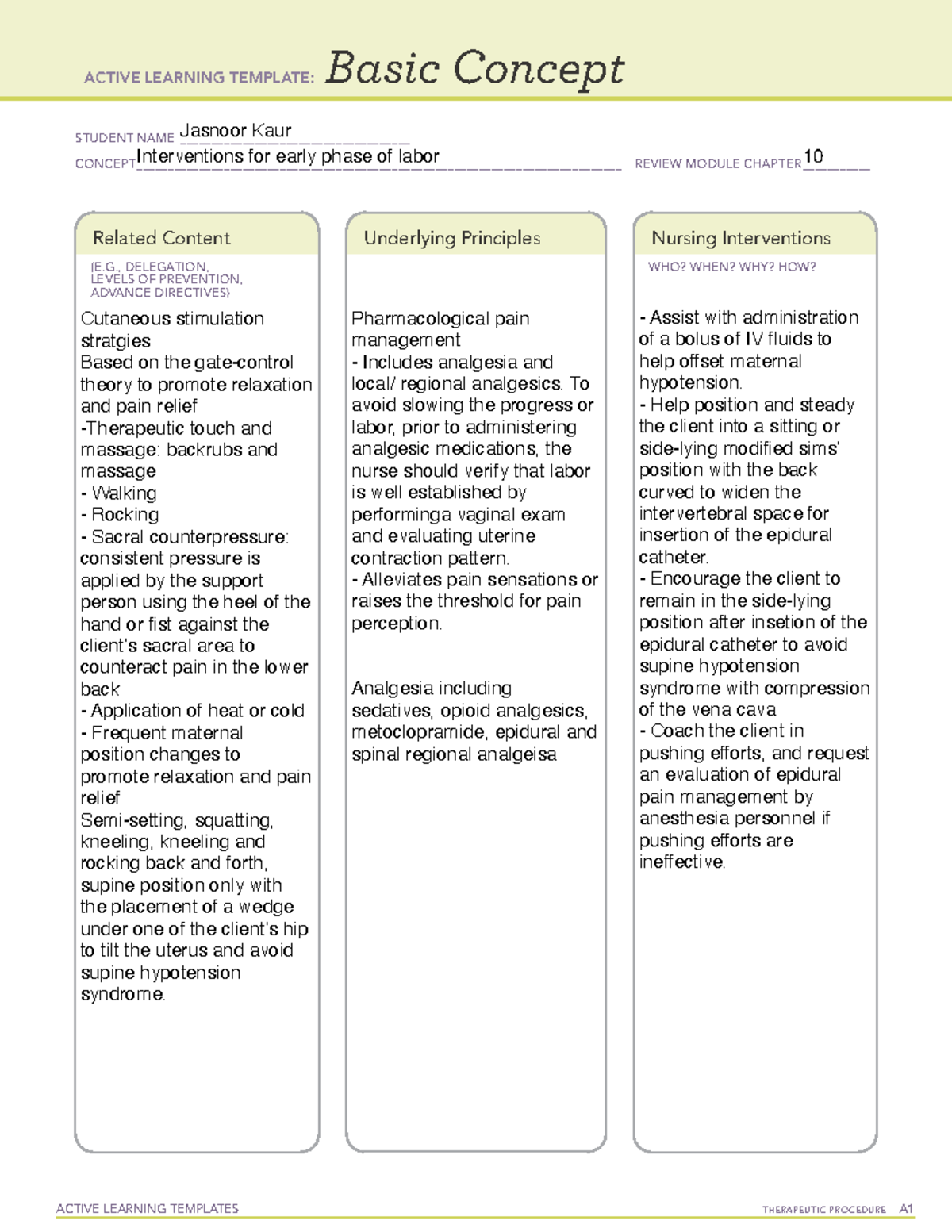 Early phase of labor - ACTIVE LEARNING TEMPLATES THERAPEUTIC PROCEDURE ...