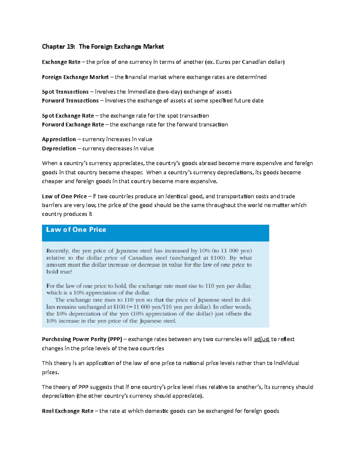 Chapter 19 Notes - Chapter 19: The Foreign Exchange Market Exchange ...